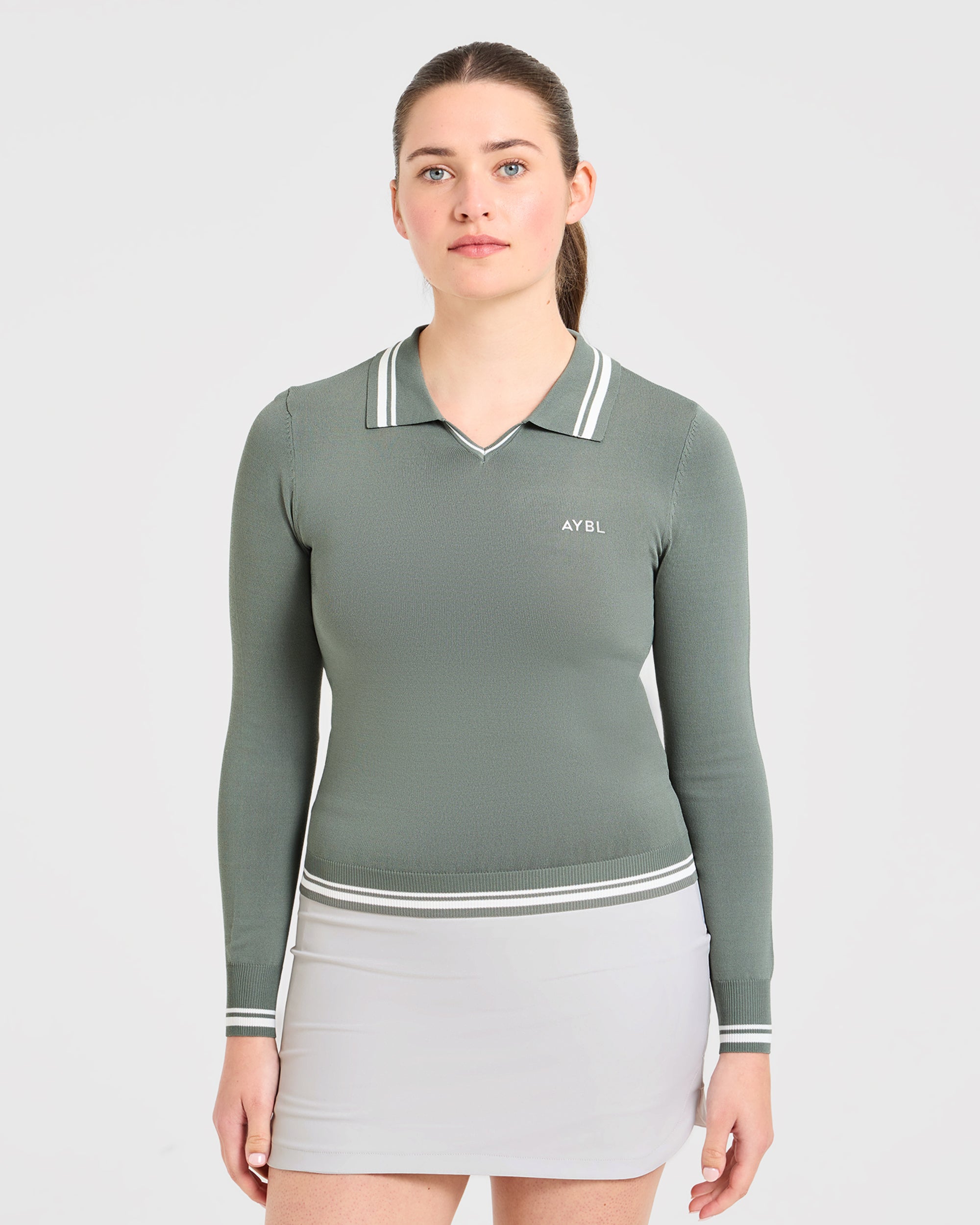 Classic Knitted Long Sleeve Polo - Hillside Green