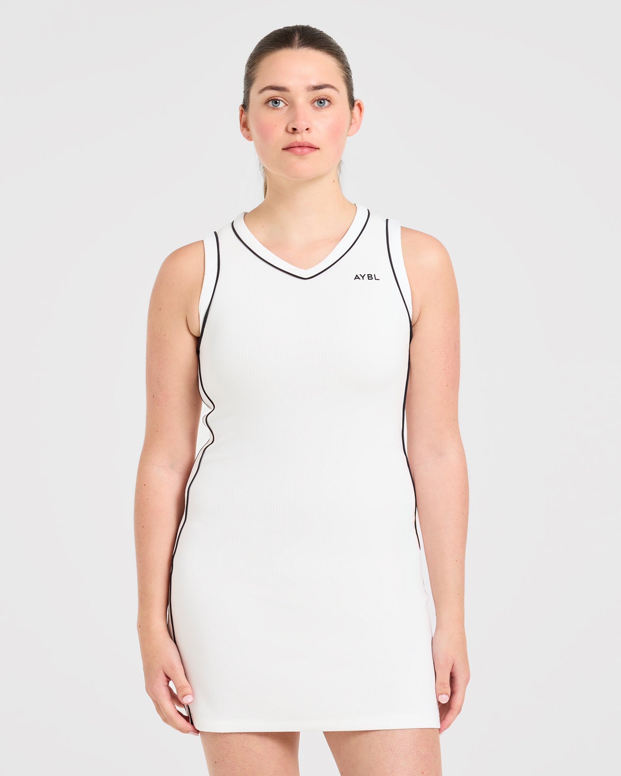 Signature V Neck Dress - White