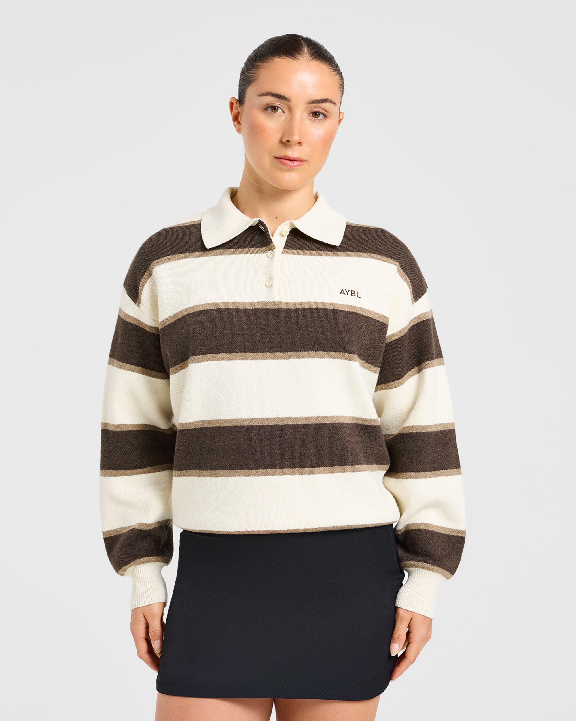 Signature Relaxed Knitted Polo - Beige/Brown
