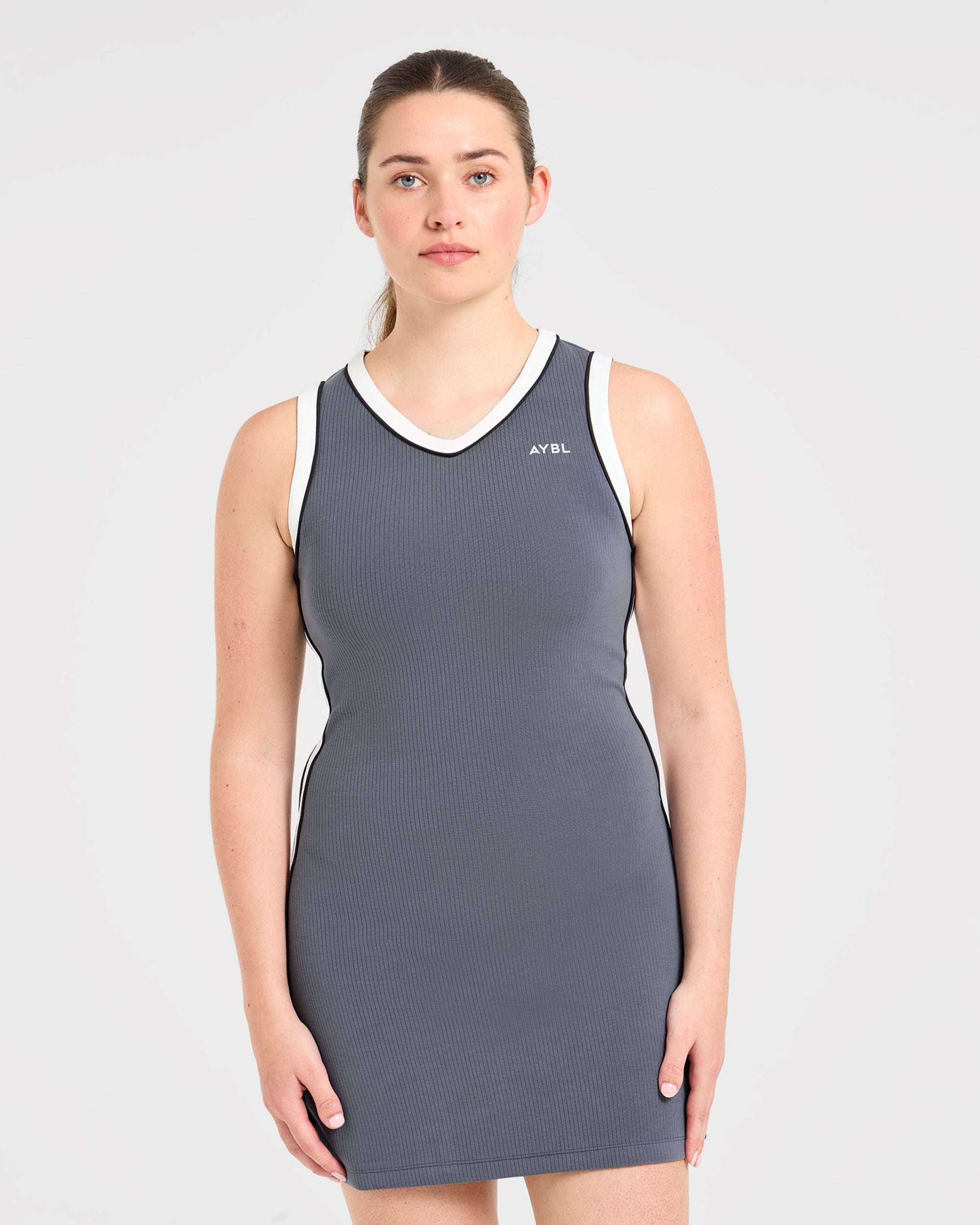 Signature V Neck Dress - Steel Blue
