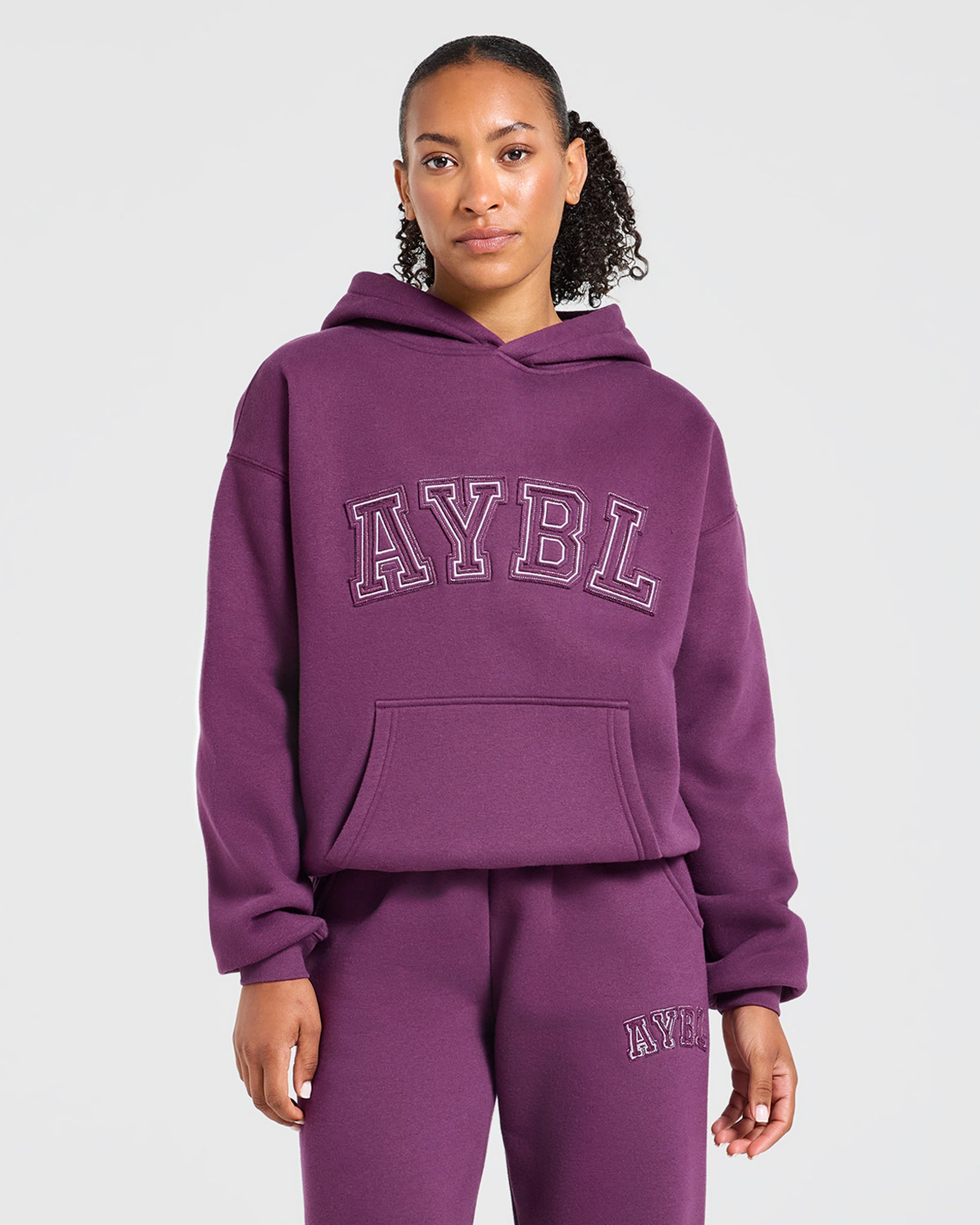 Varsity Applique Oversized Hoodie - Plum
