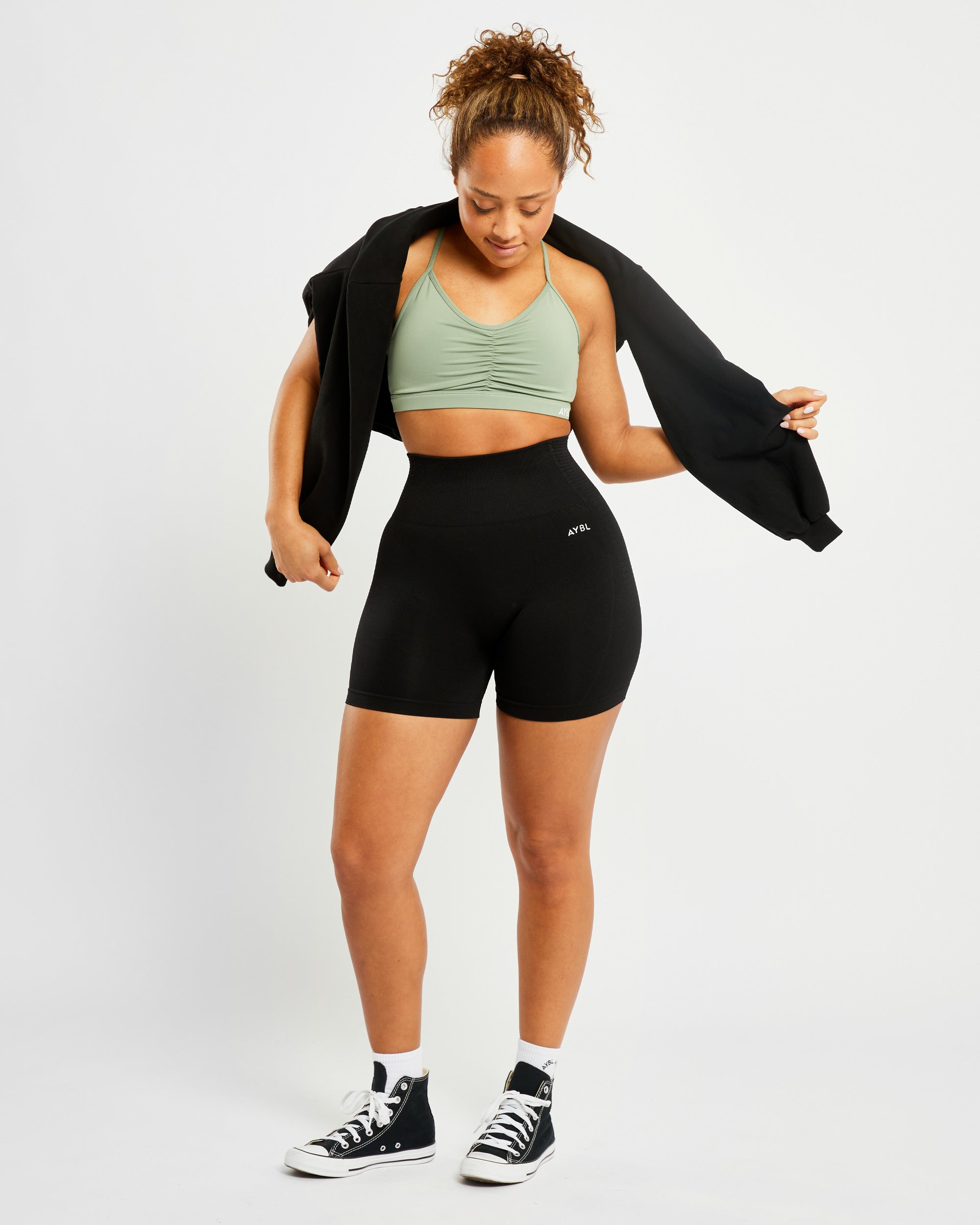 Essential geraffter Sport-BH – Olivgrün