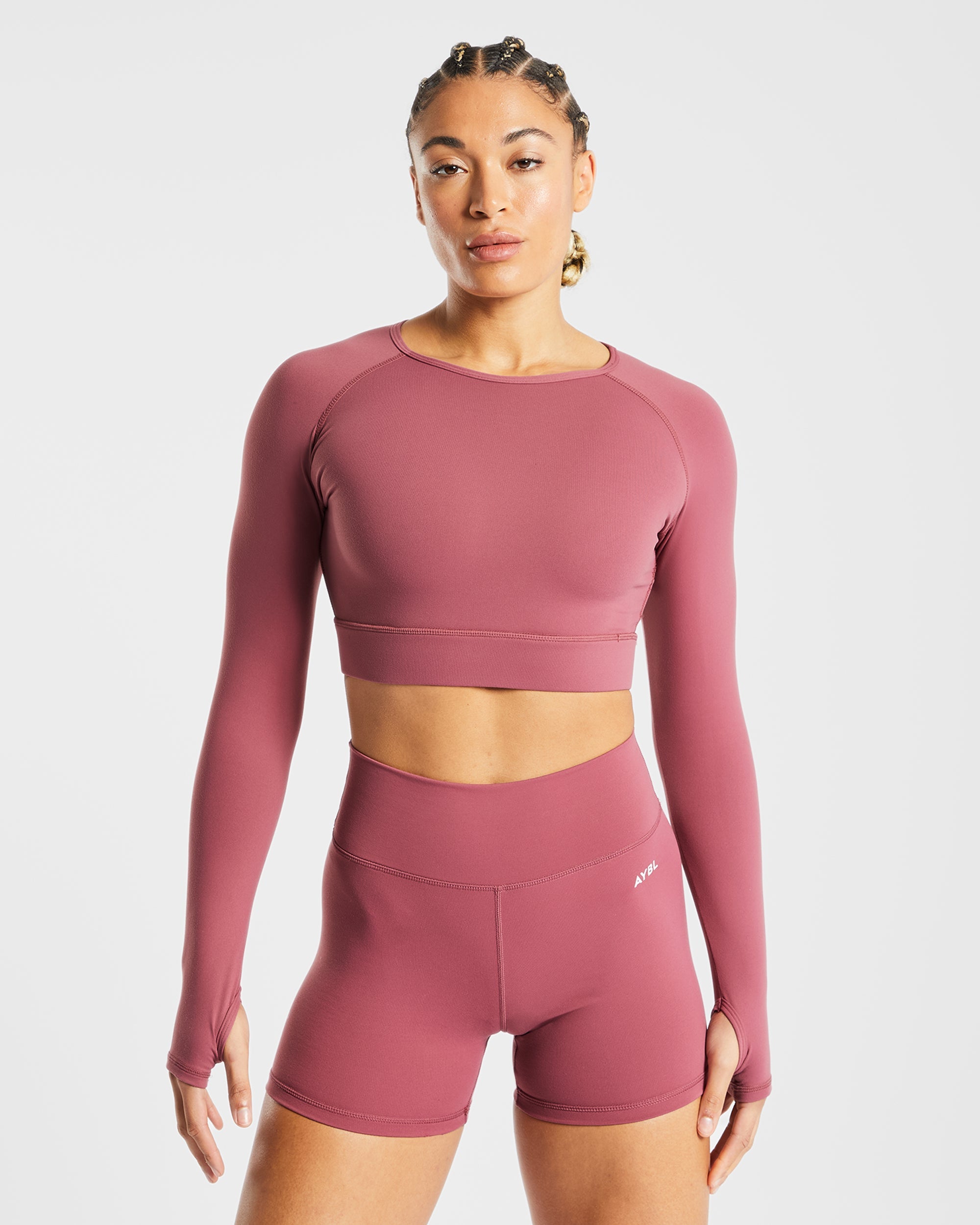 Core Langarm-Crop-Top – Ziegelrot
