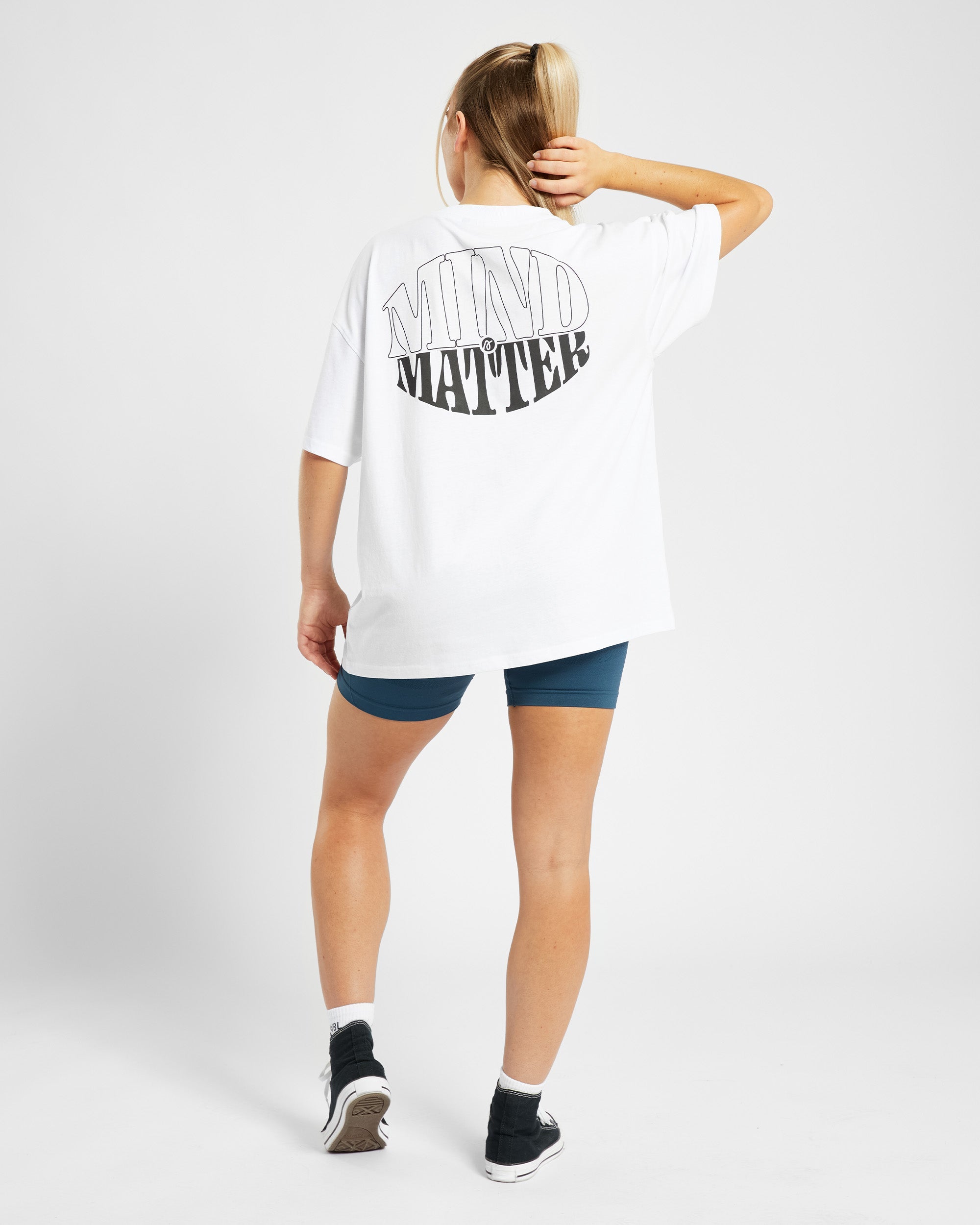 Mind Over Matter Übergroßes T-Shirt – Weiß
