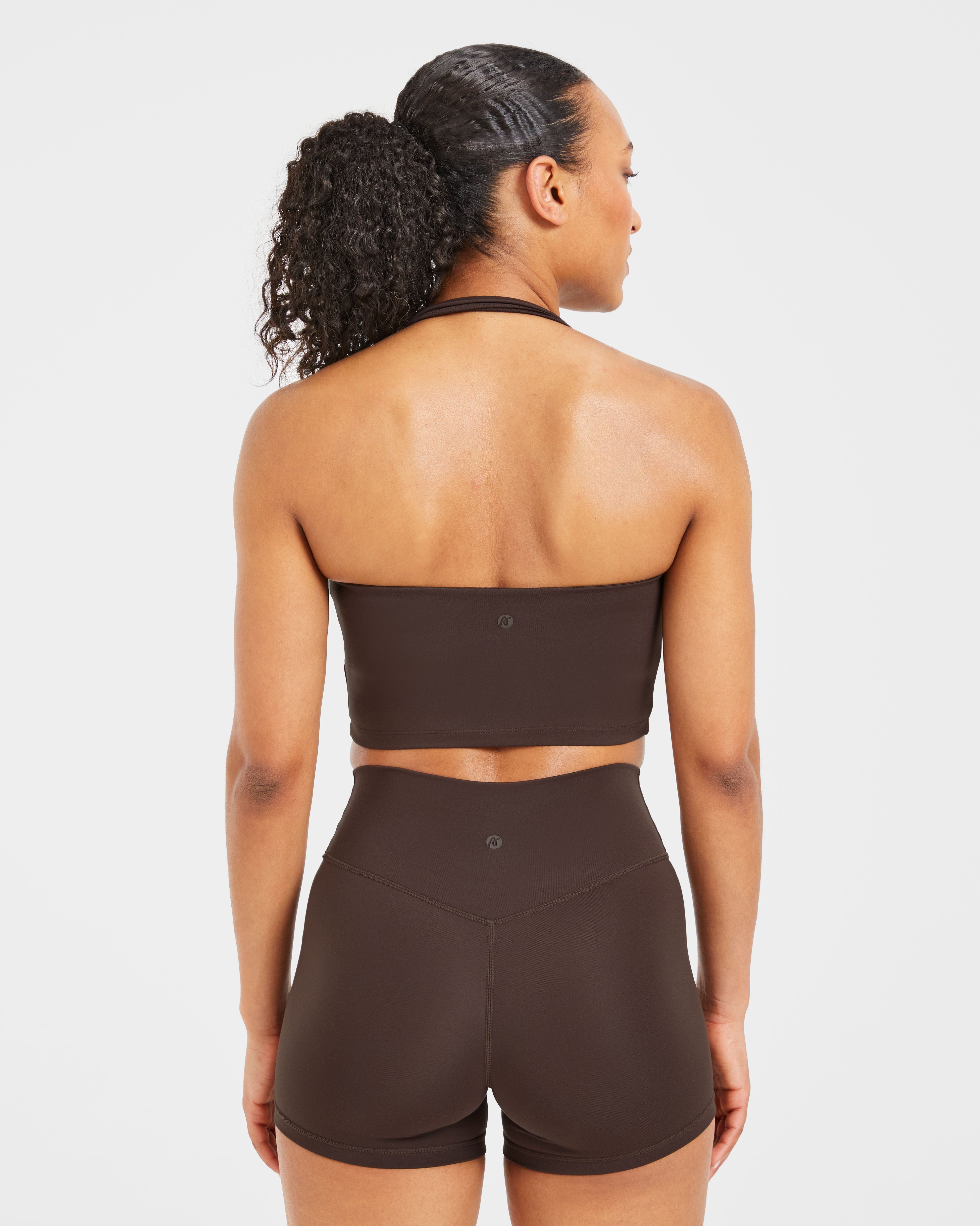 Staple Halterneck Crop Top - Coffee Brown