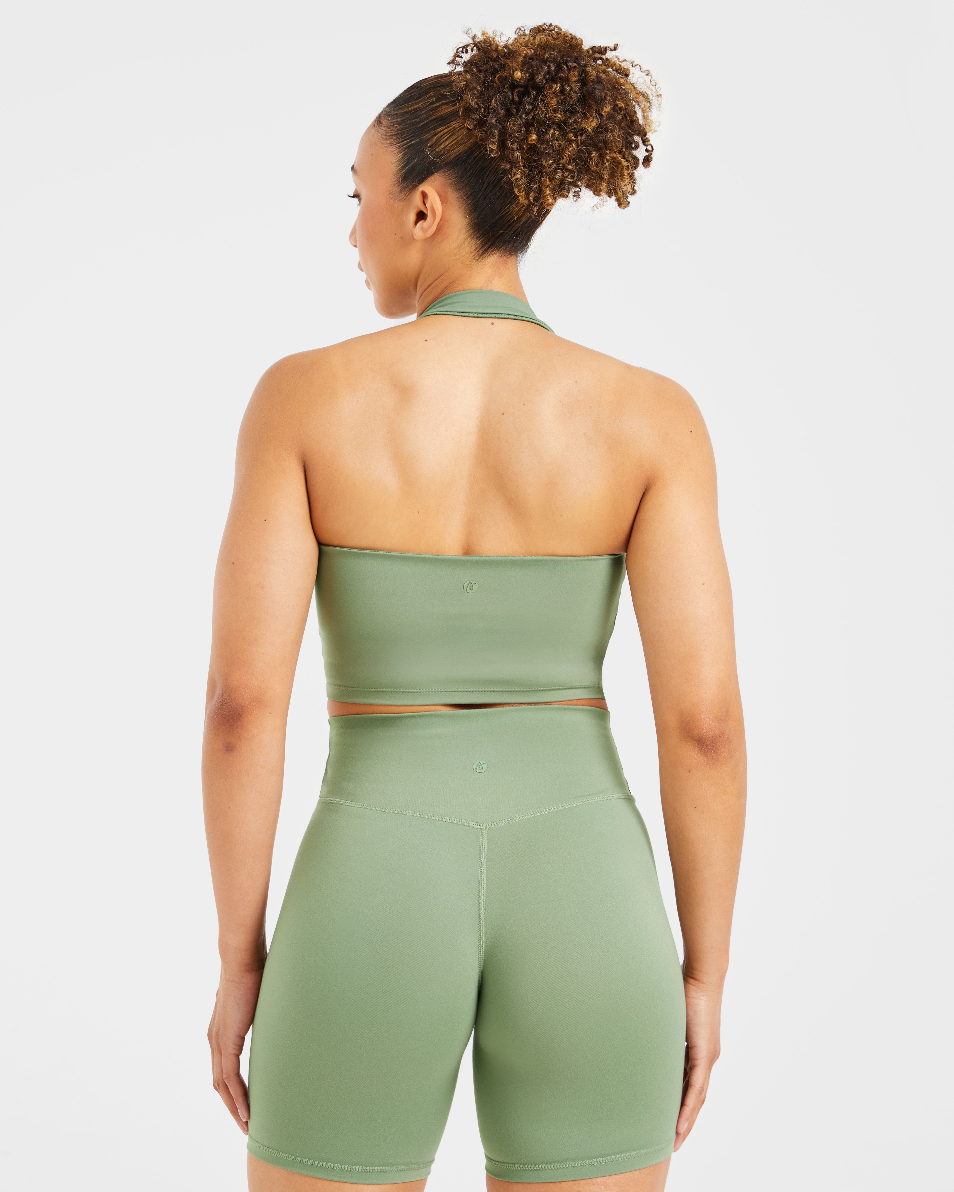 Staple Halterneck Crop Top - Olive Green