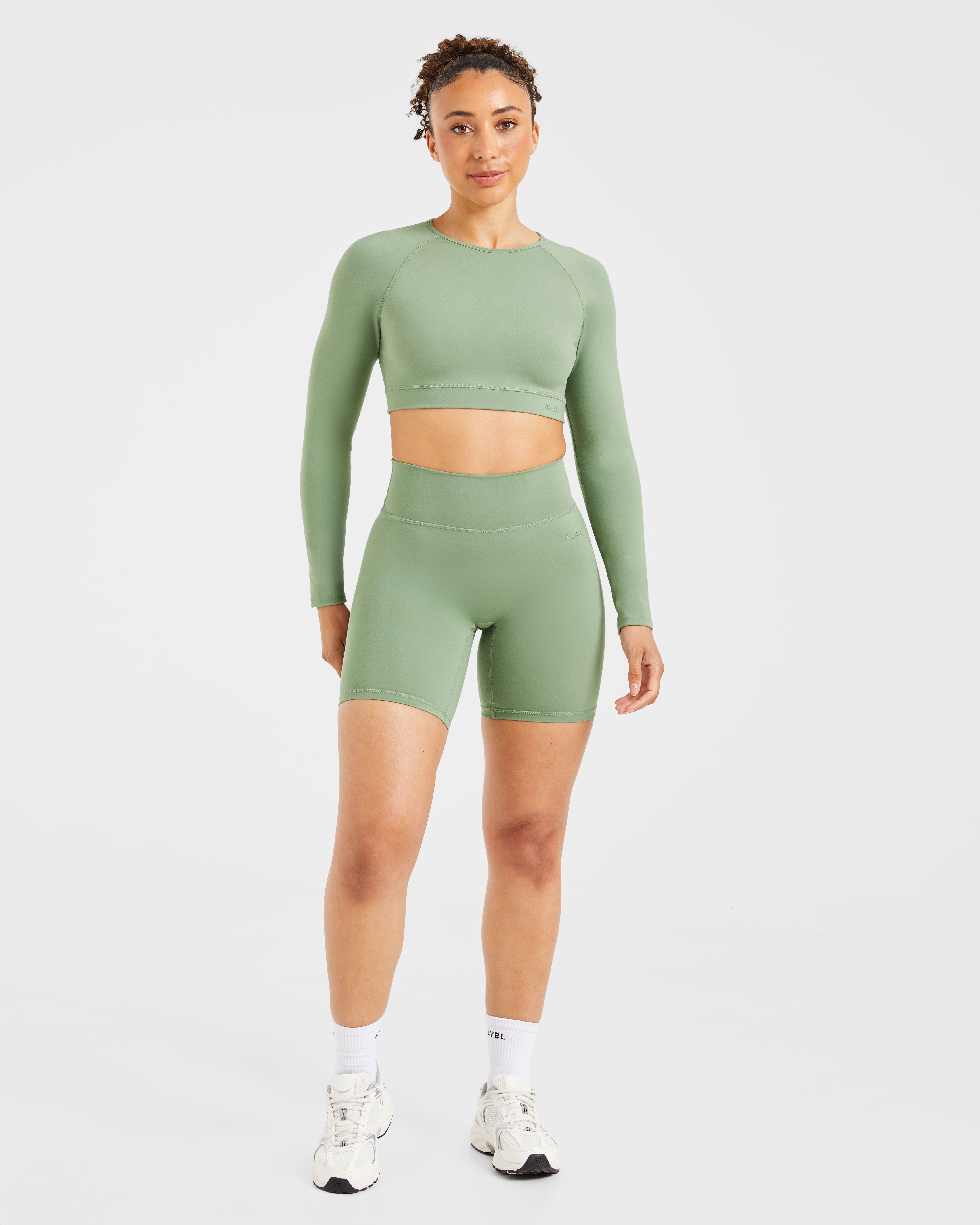 Staple Long Sleeve Crop Top - Olive Green