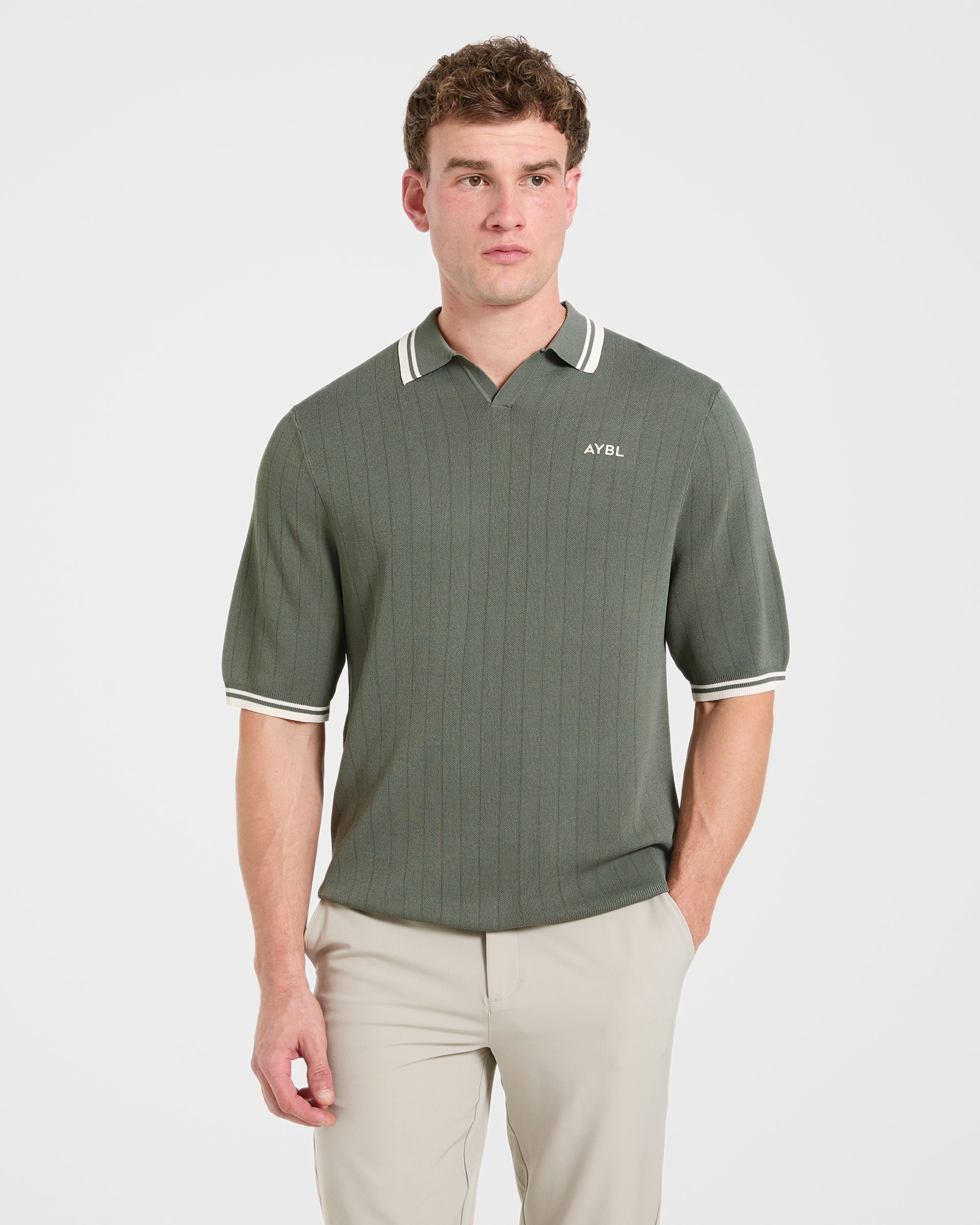 Classic Knitted Polo - Hillside Green
