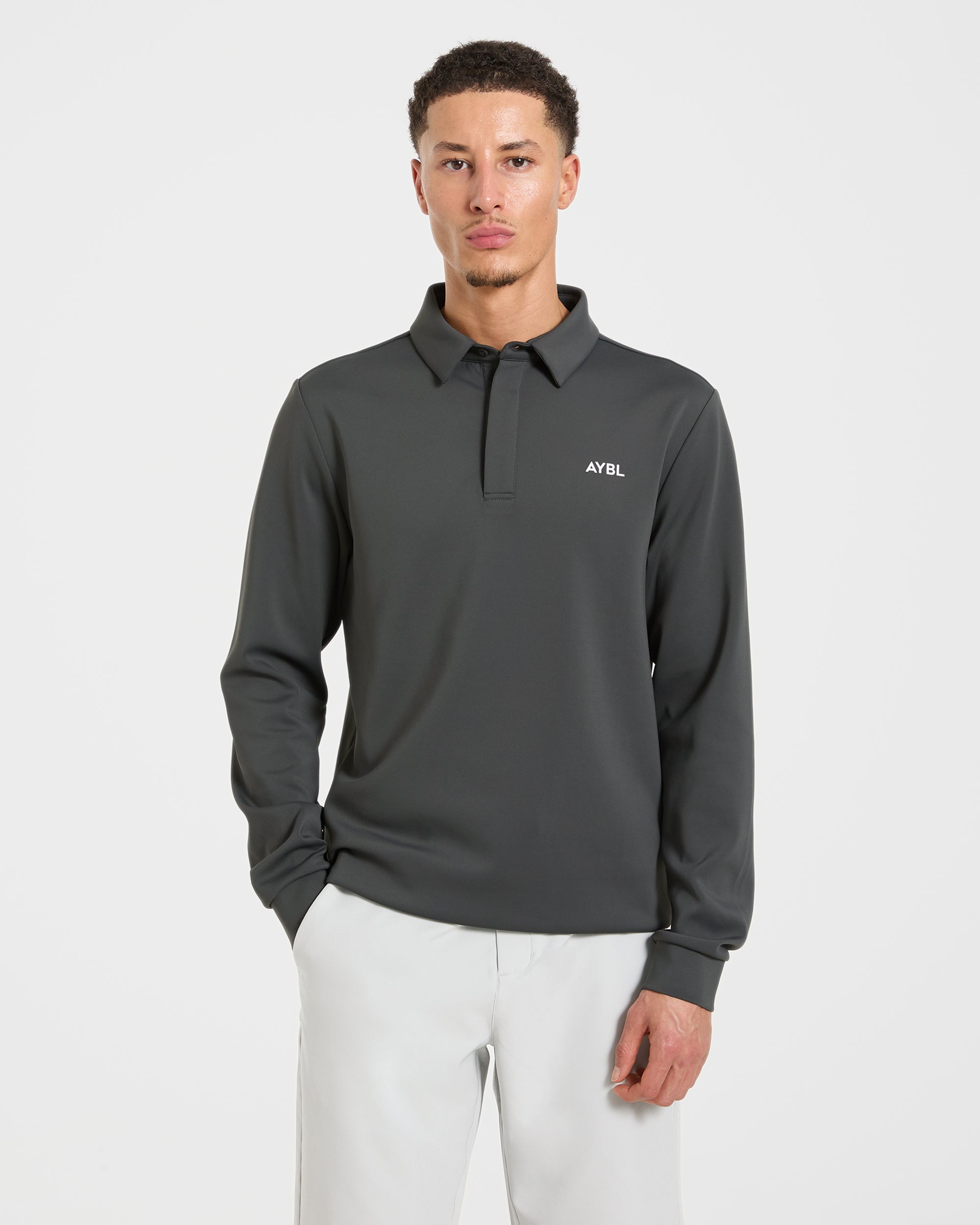 Precision Longsleeve Collared Pullover - Charcoal