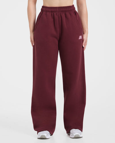 Retro Athletics Oversized Straight Leg Joggers - Deep Raspberry/Pink