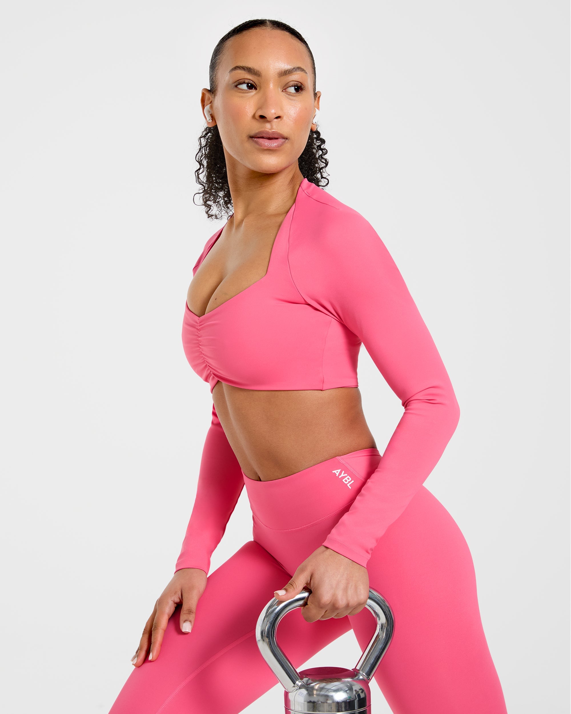 Physique Long Sleeve Crop Top - Roseberry Pink