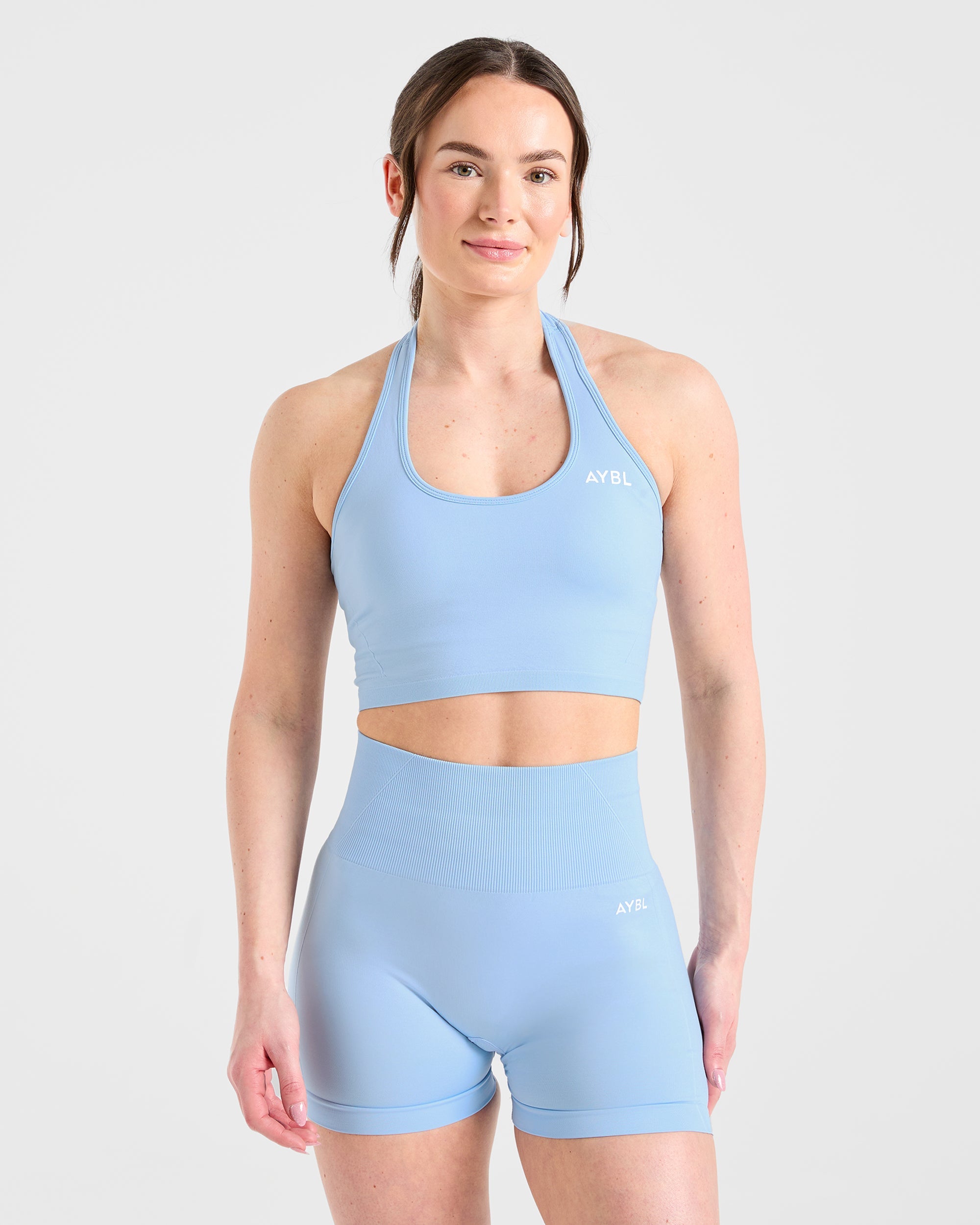 Empower Seamless Halterneck Crop Top - Sky Blue