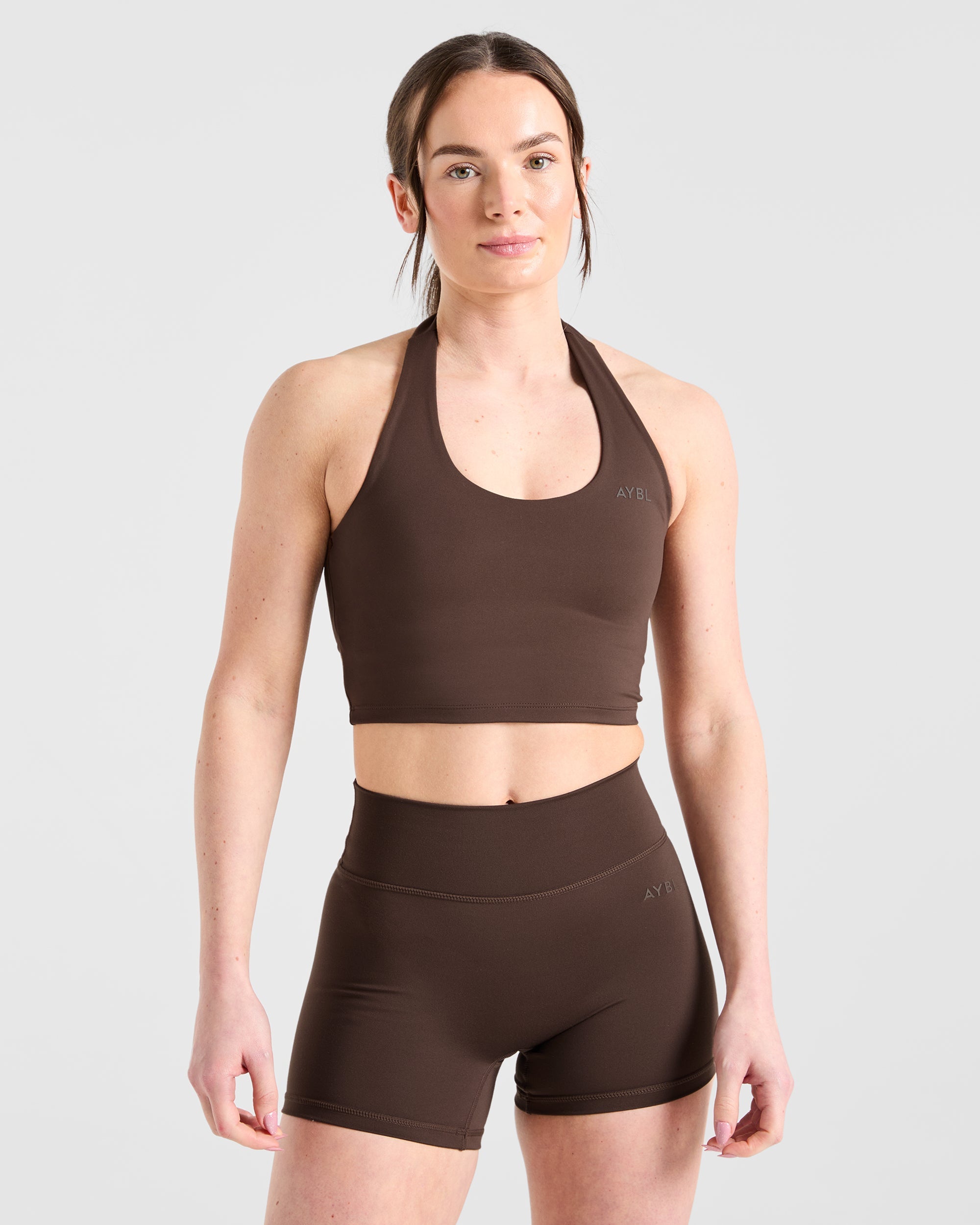 Staple Halterneck Crop Top - Brown