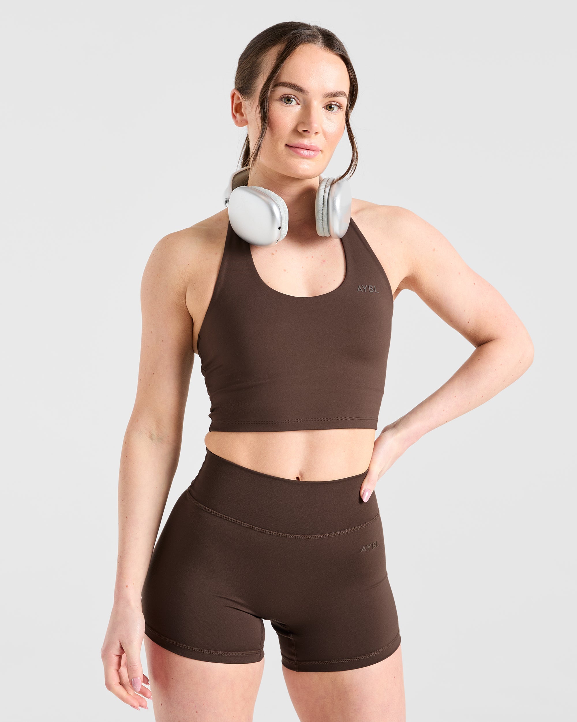 Staple Halterneck Crop Top - Brown