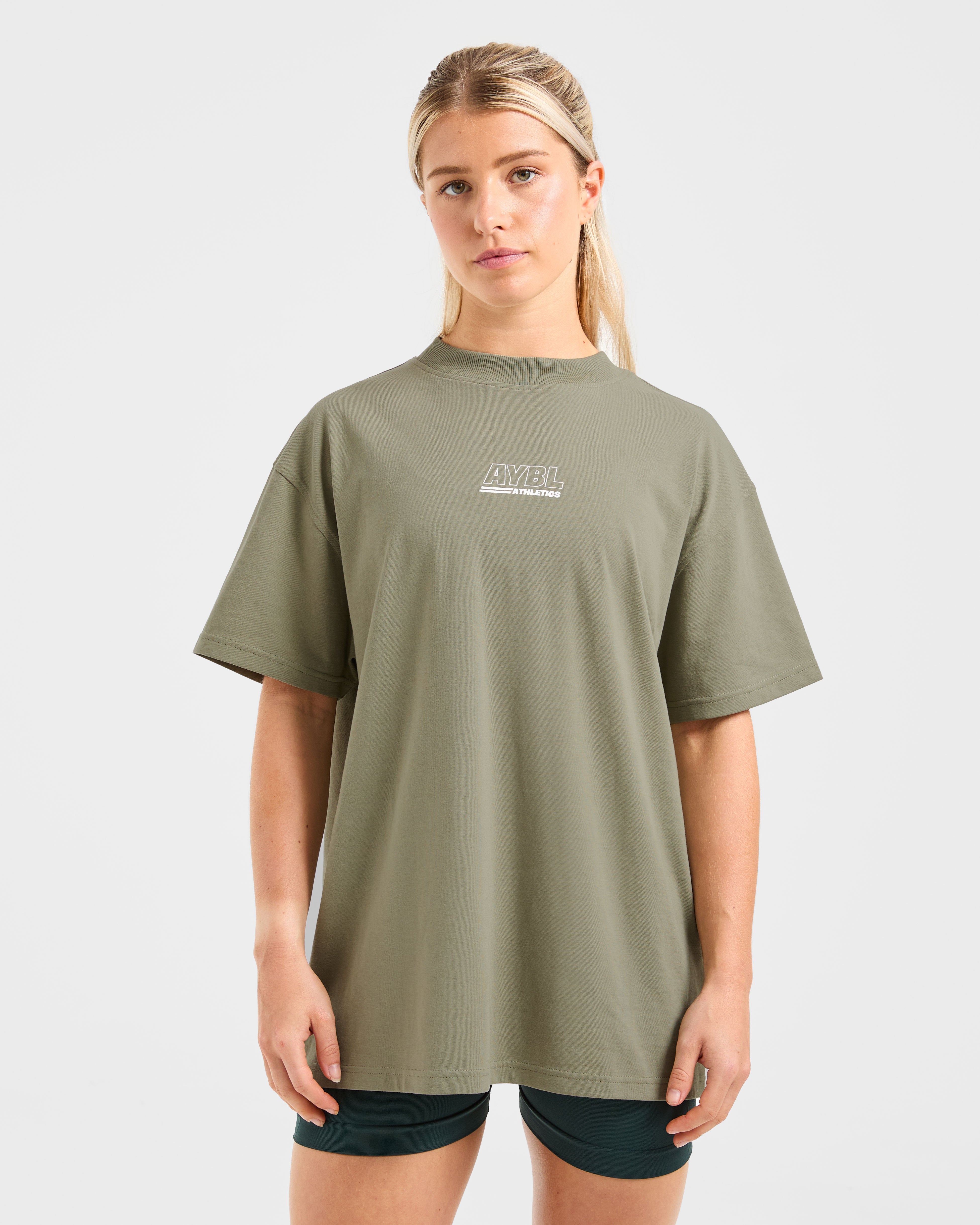 Athletics Track Oversized T Shirt - Muted Olive