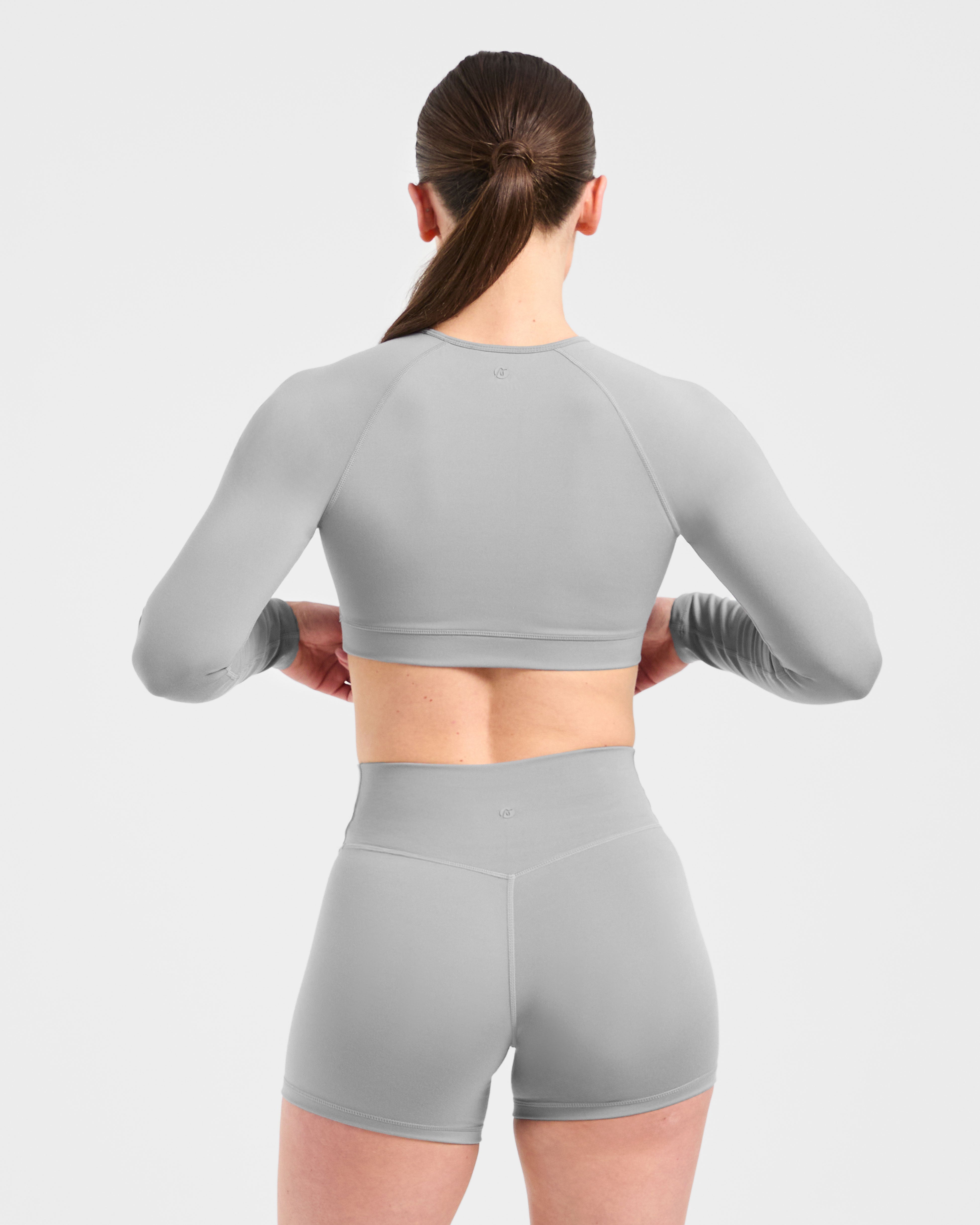 Staple Long Sleeve Crop Top - Grey