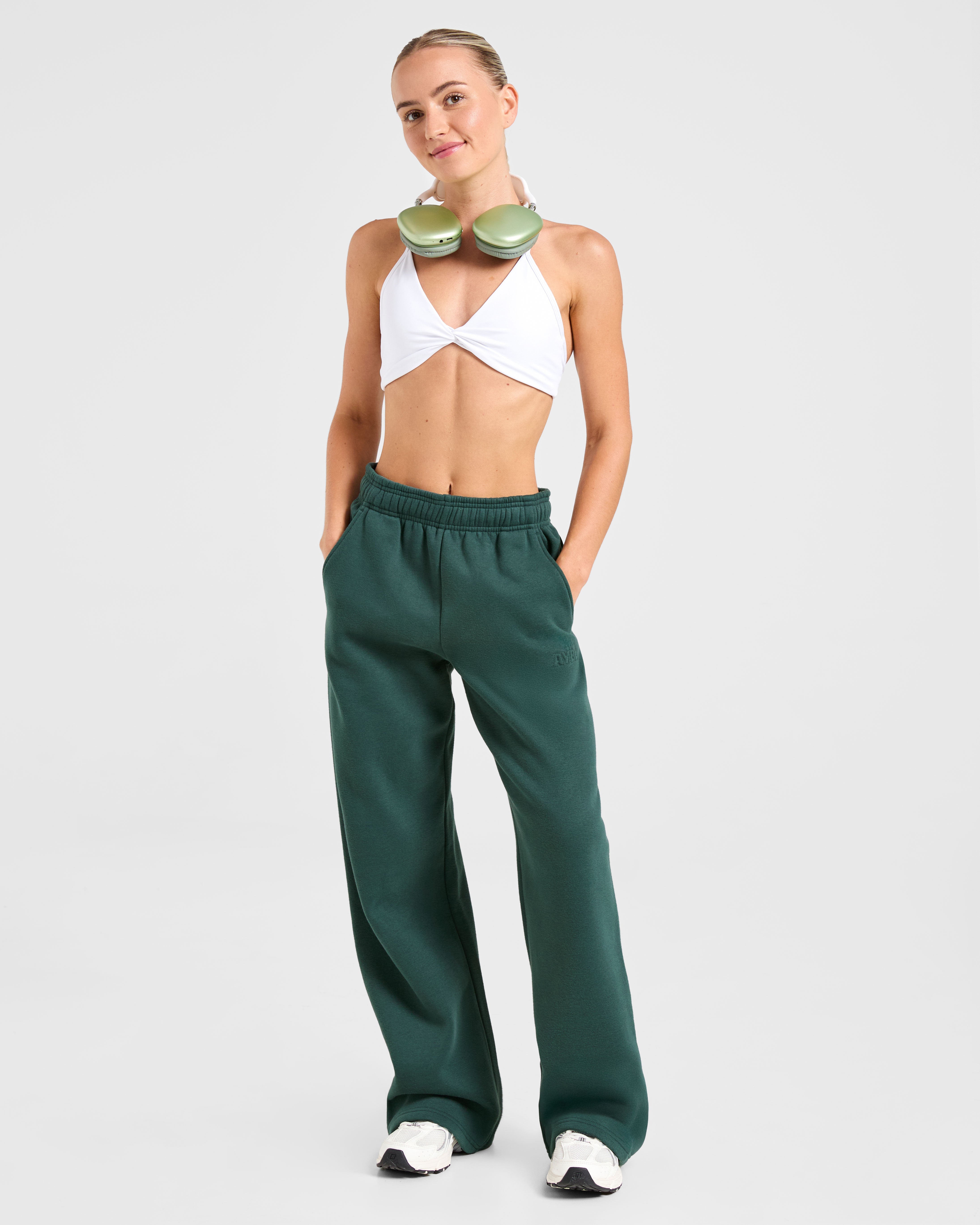 Classic Plush Oversized Straight Leg Joggers - Pine Green