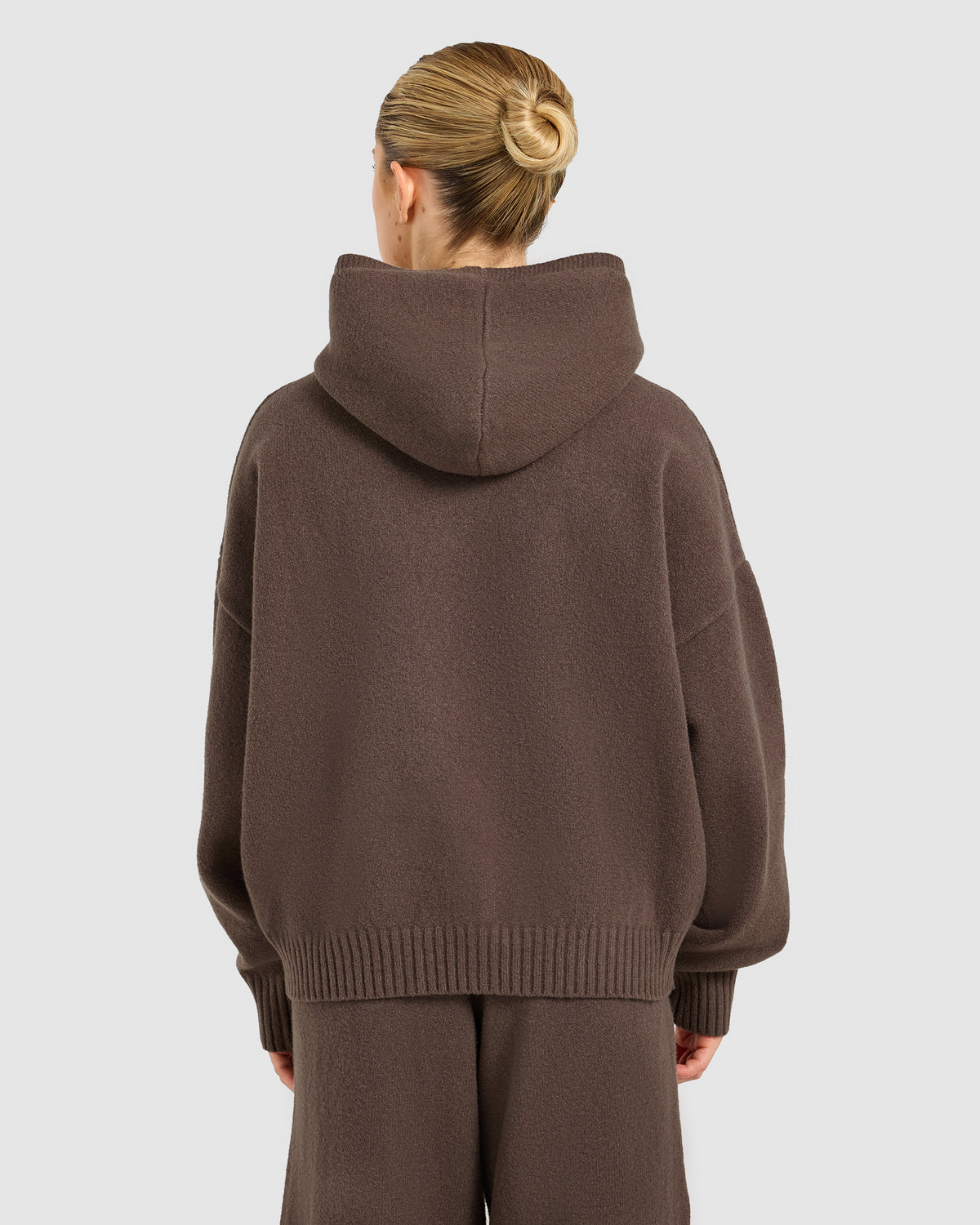 Varsity Oversized Knitted Zip Up Hoodie - Brown