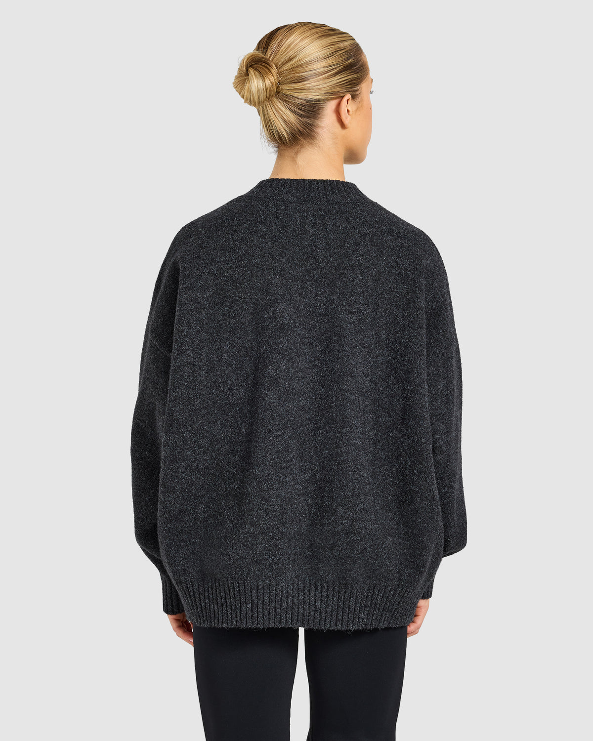 Varsity Oversized Knitted 1/4 Zip Pullover - Charcoal