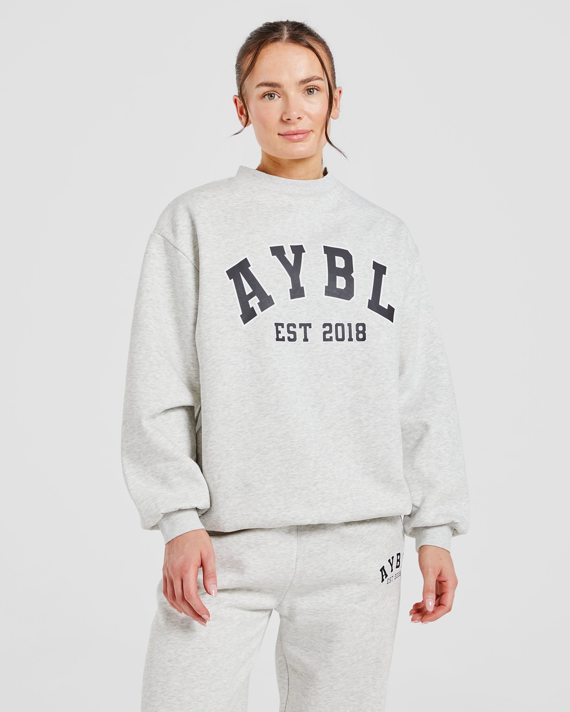 Varsity Graphic Oversized Sweatshirt - Grey Marl