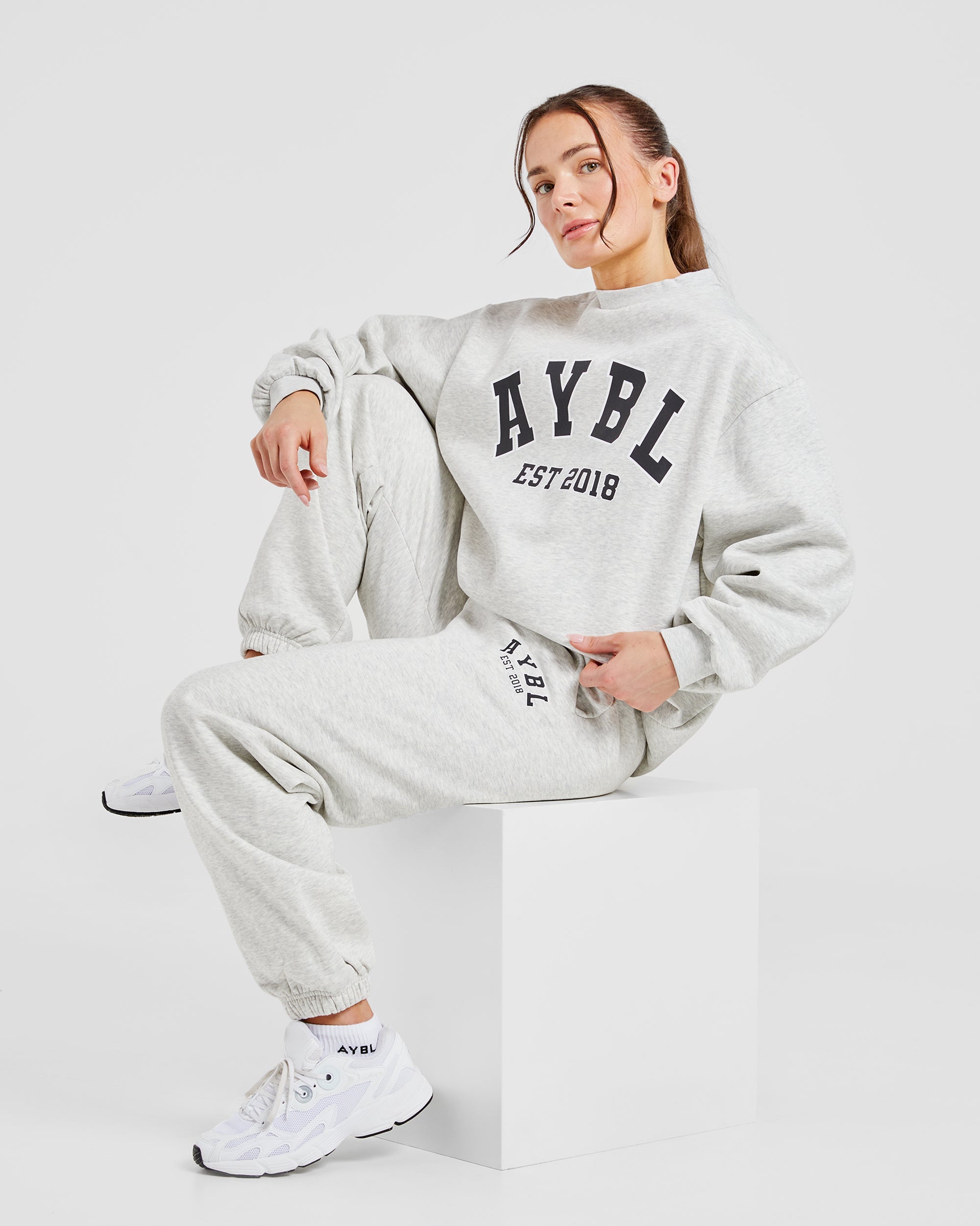 Varsity Graphic Oversized Sweatshirt - Grey Marl