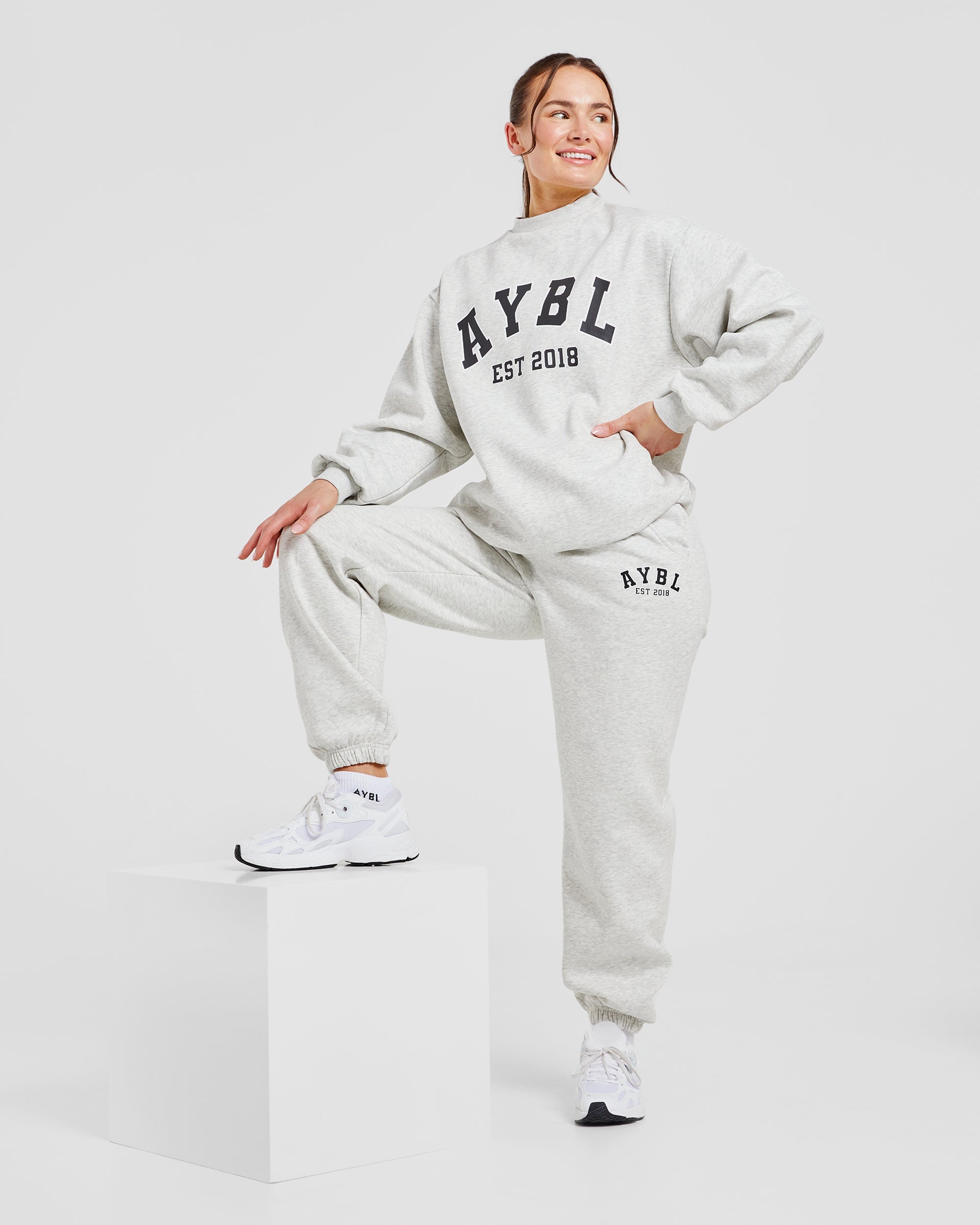 Varsity Graphic Oversized Joggers - Grey Marl