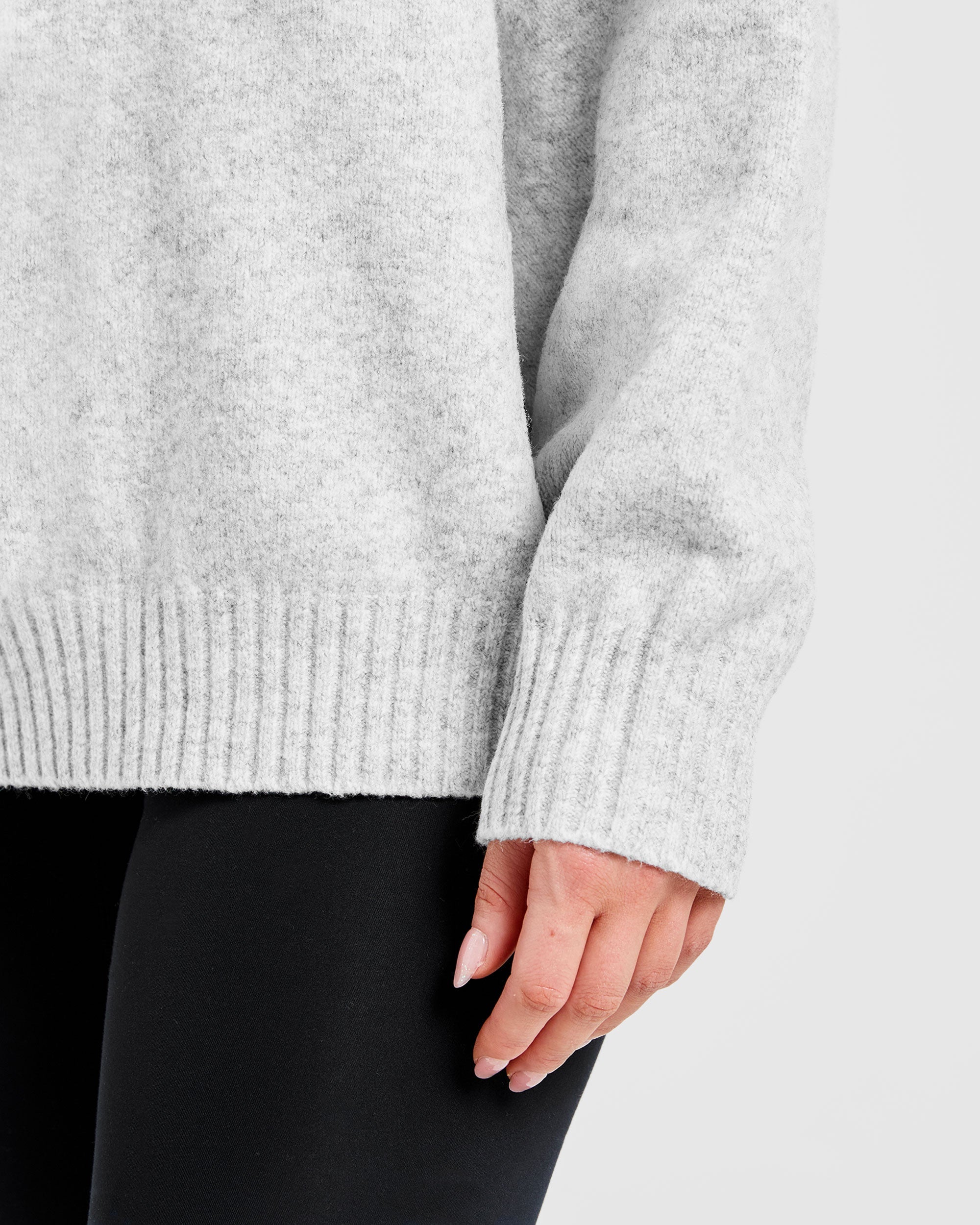 Varsity Oversized Knitted Hoodie - Grey Marl