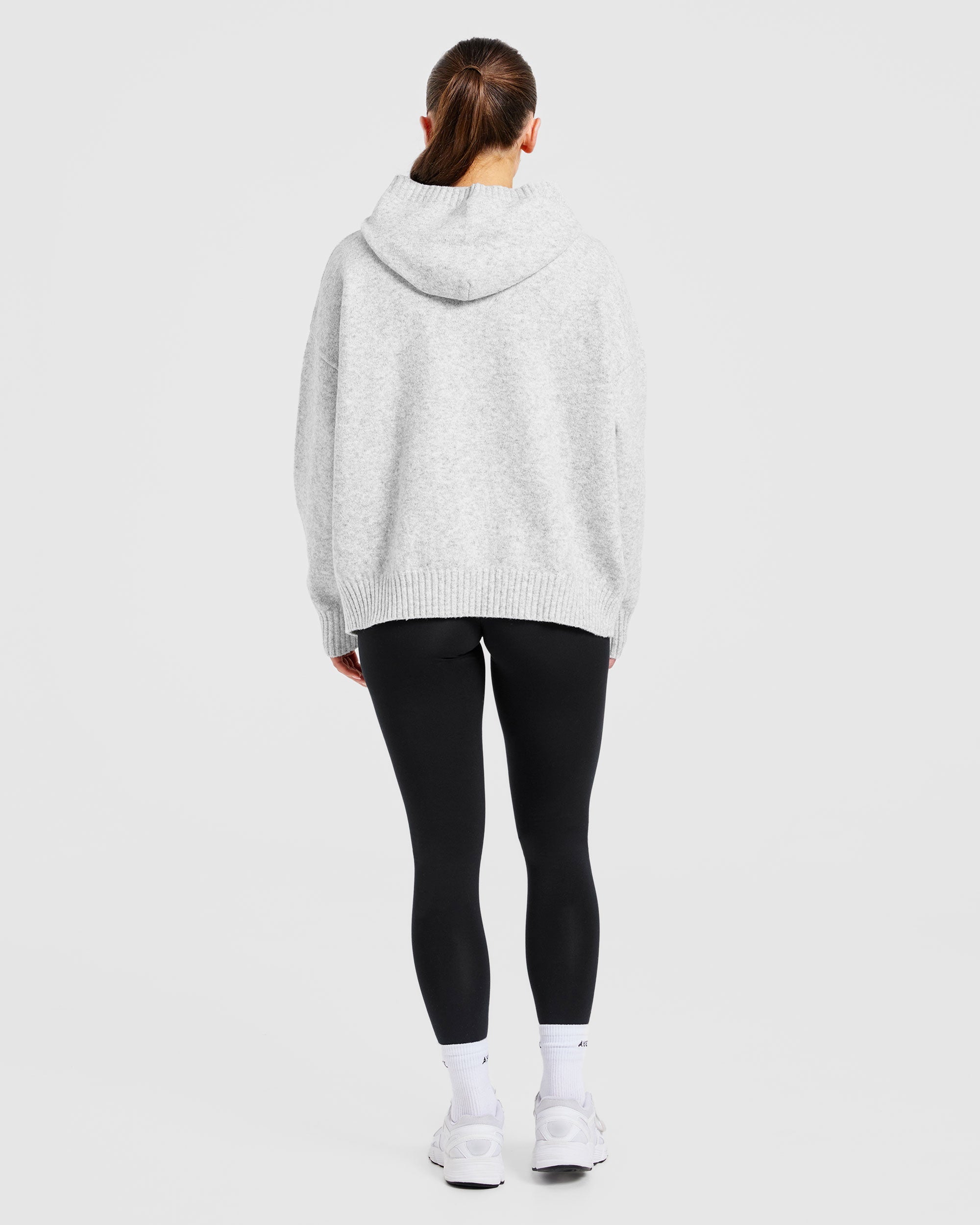 Varsity Oversized Knitted Hoodie - Grey Marl