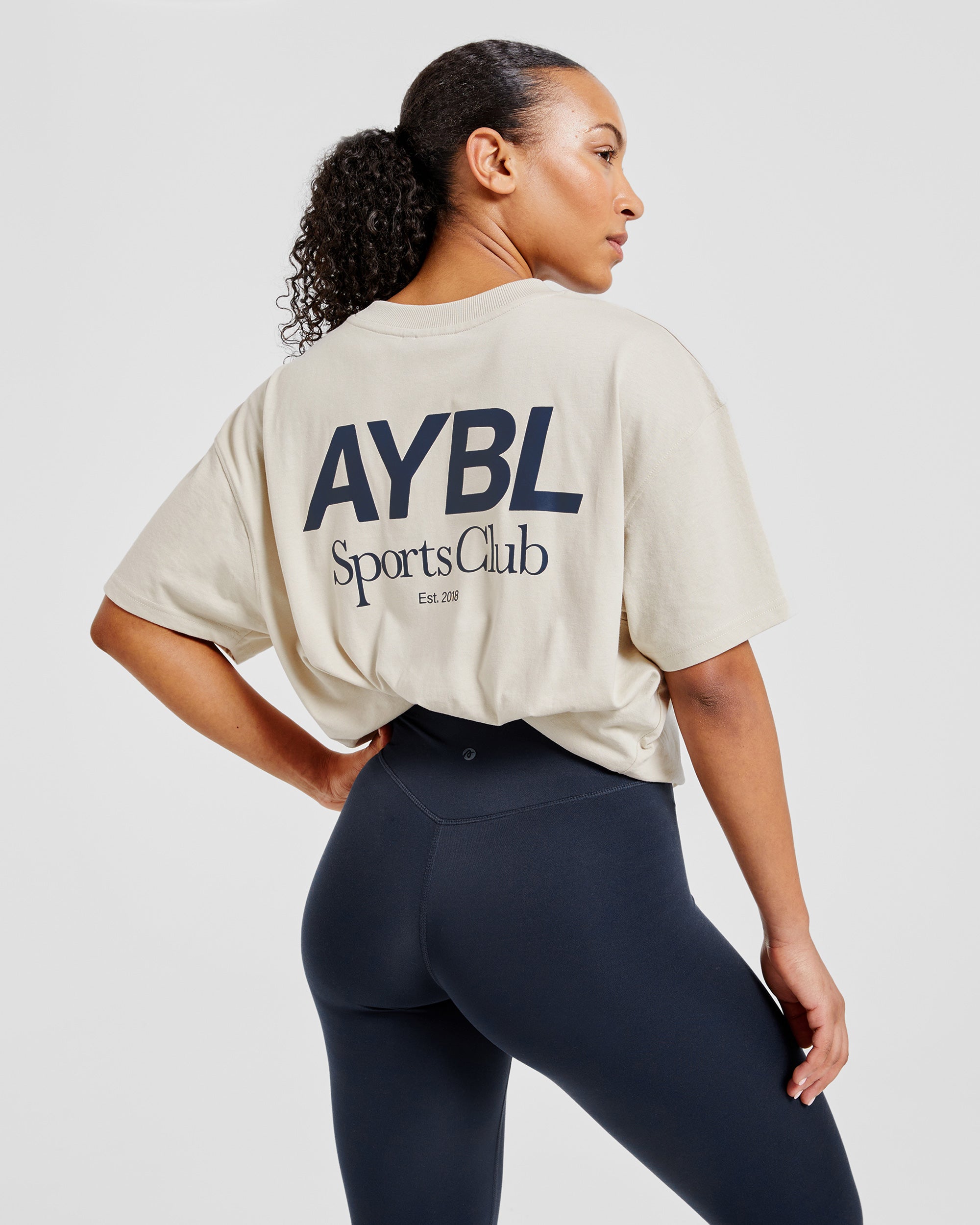 AYBL Sports Club Oversized T Shirt - Sand/Navy