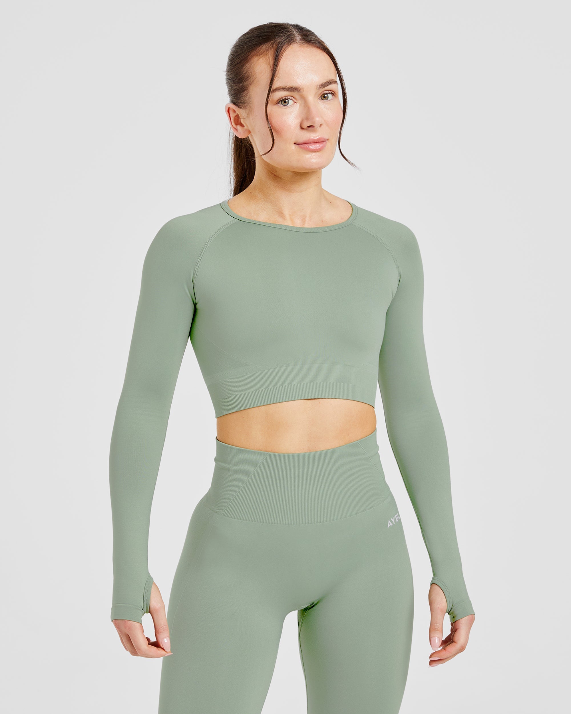 Empower Seamless Long Sleeve Crop Top - Grove Green