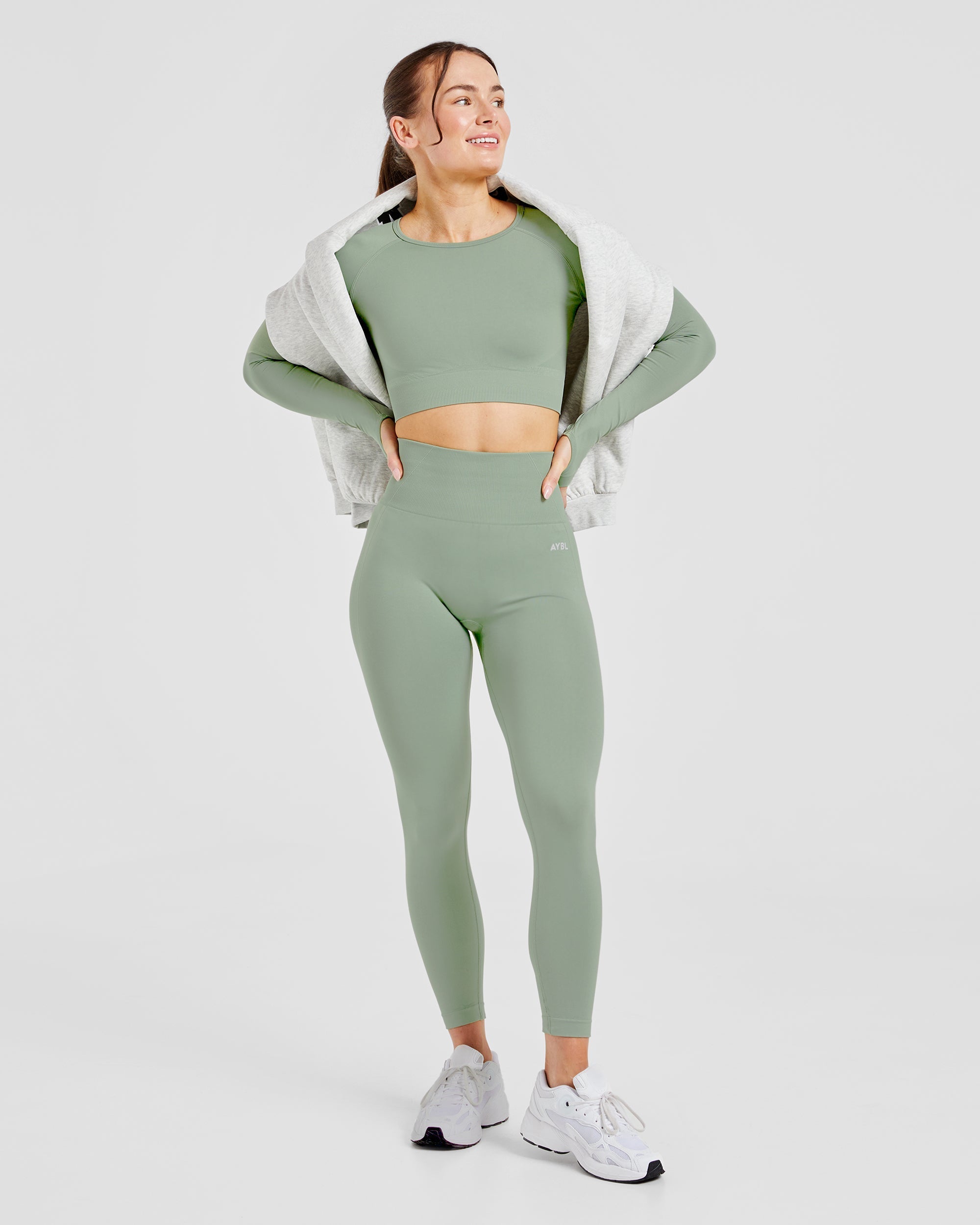 Empower Seamless Long Sleeve Crop Top - Grove Green