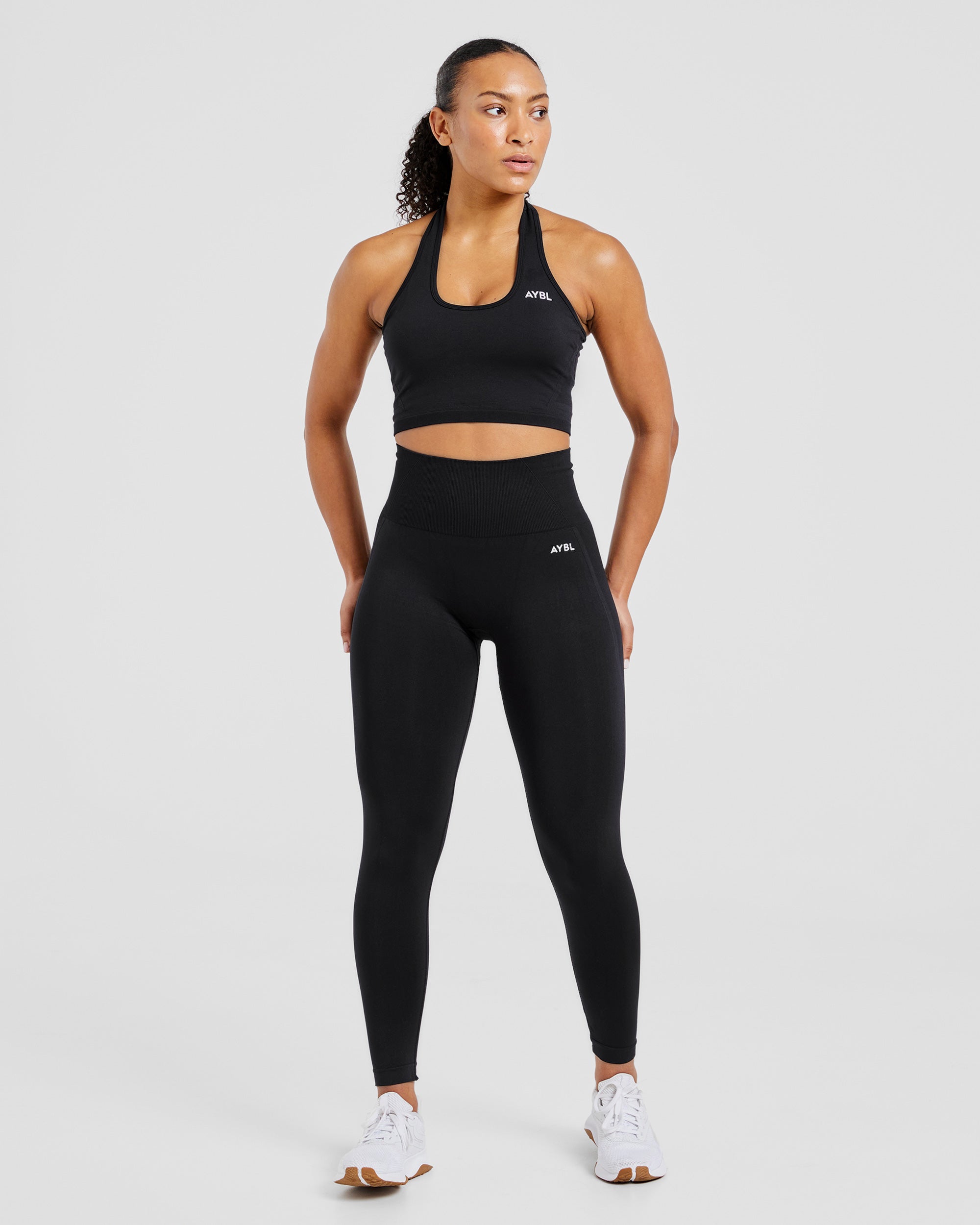 Empower Seamless Halterneck Crop Top - Black