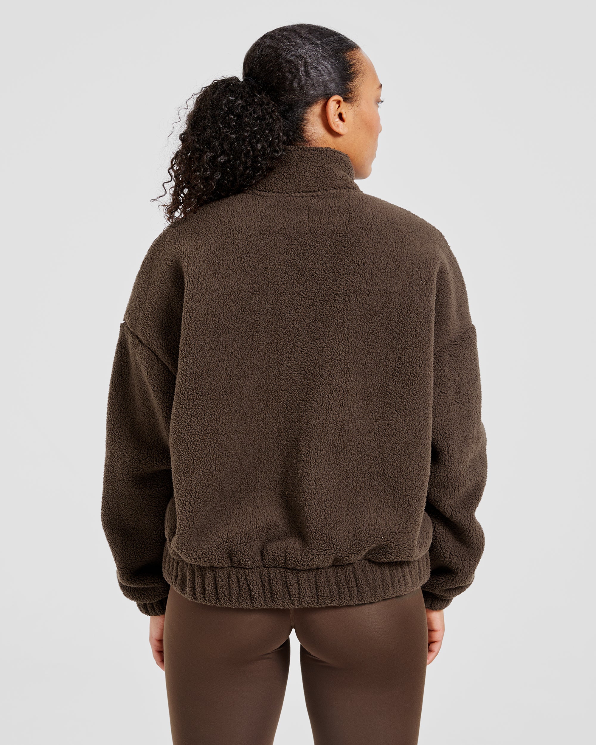 Varsity Oversized Fleece Zip Up Jacket - Cocoa Brown