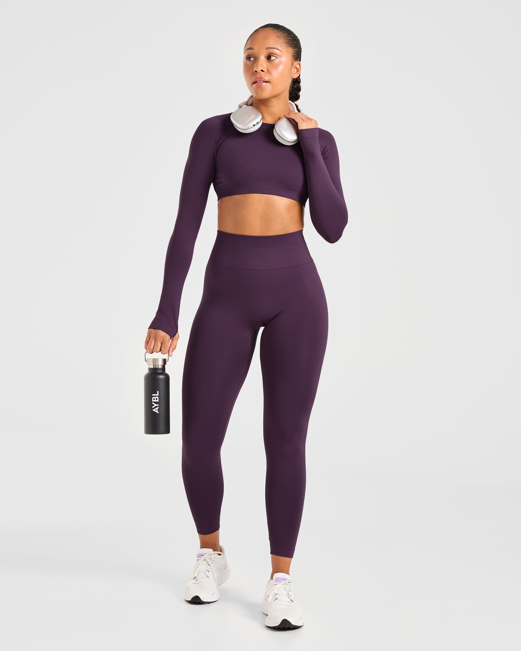 Power Seamless Long Sleeve Crop Top - Grape Wine