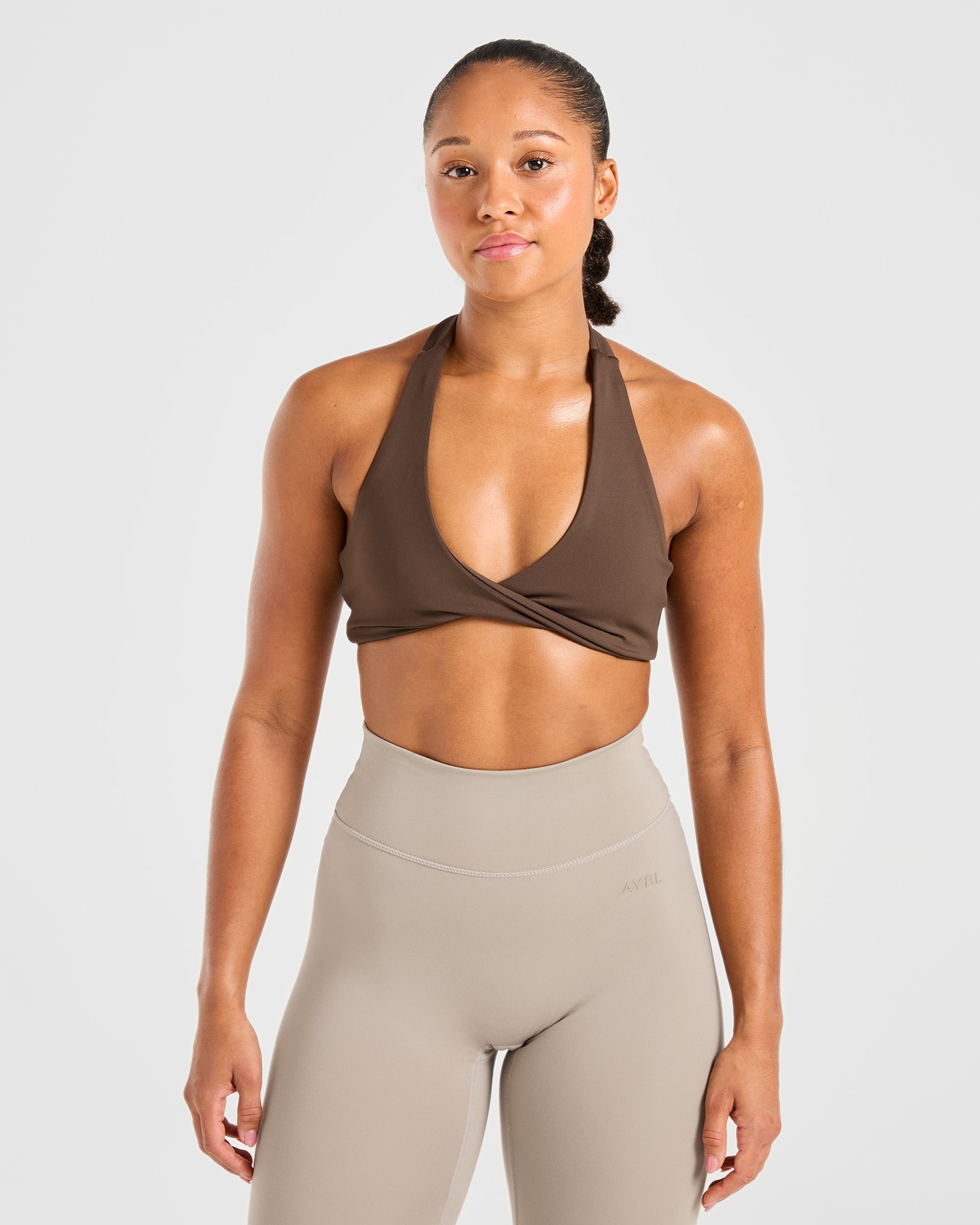 Essential Halterneck Sports Bra - Deep Cocoa Brown