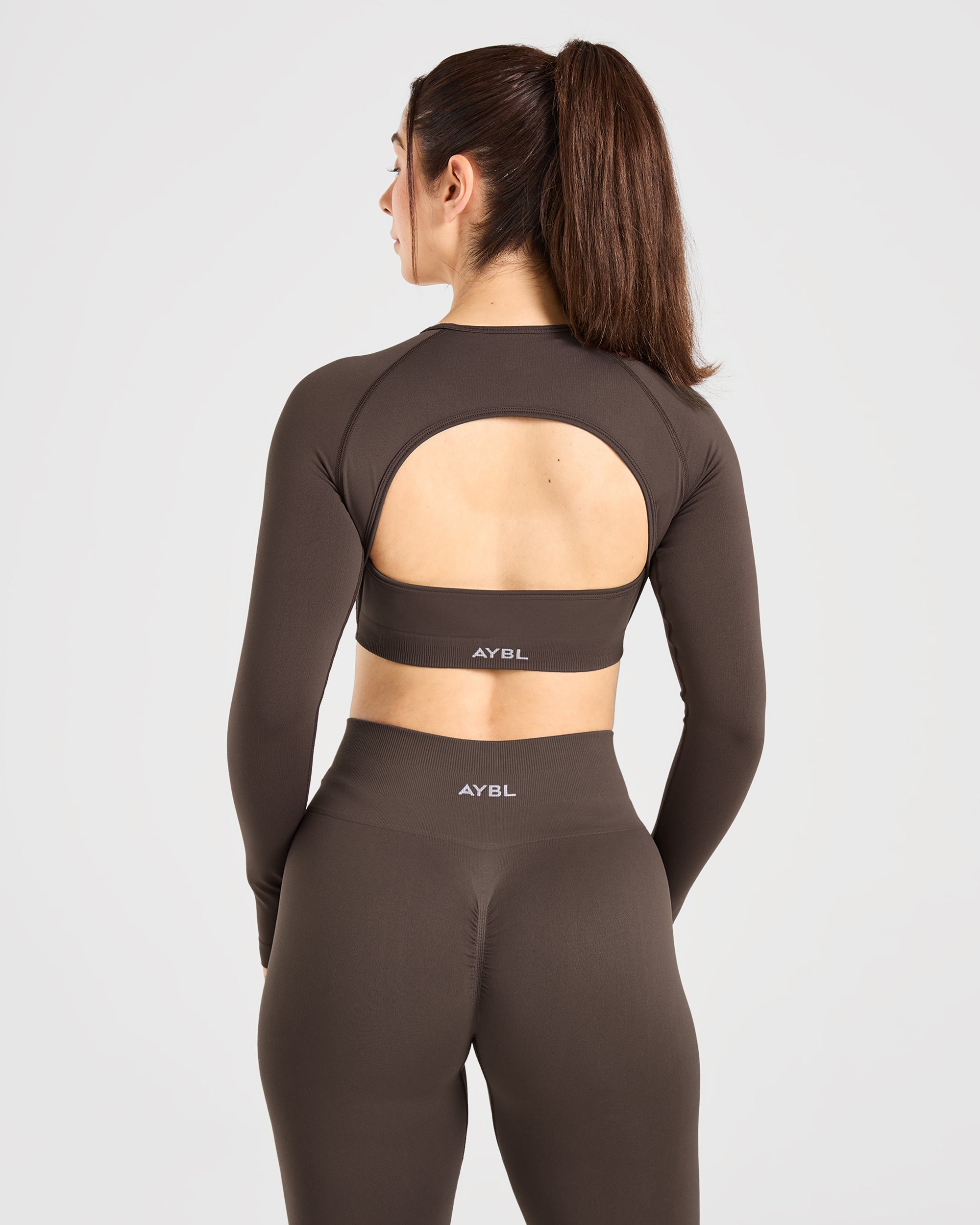 Power Seamless Long Sleeve Crop Top - Chestnut Brown