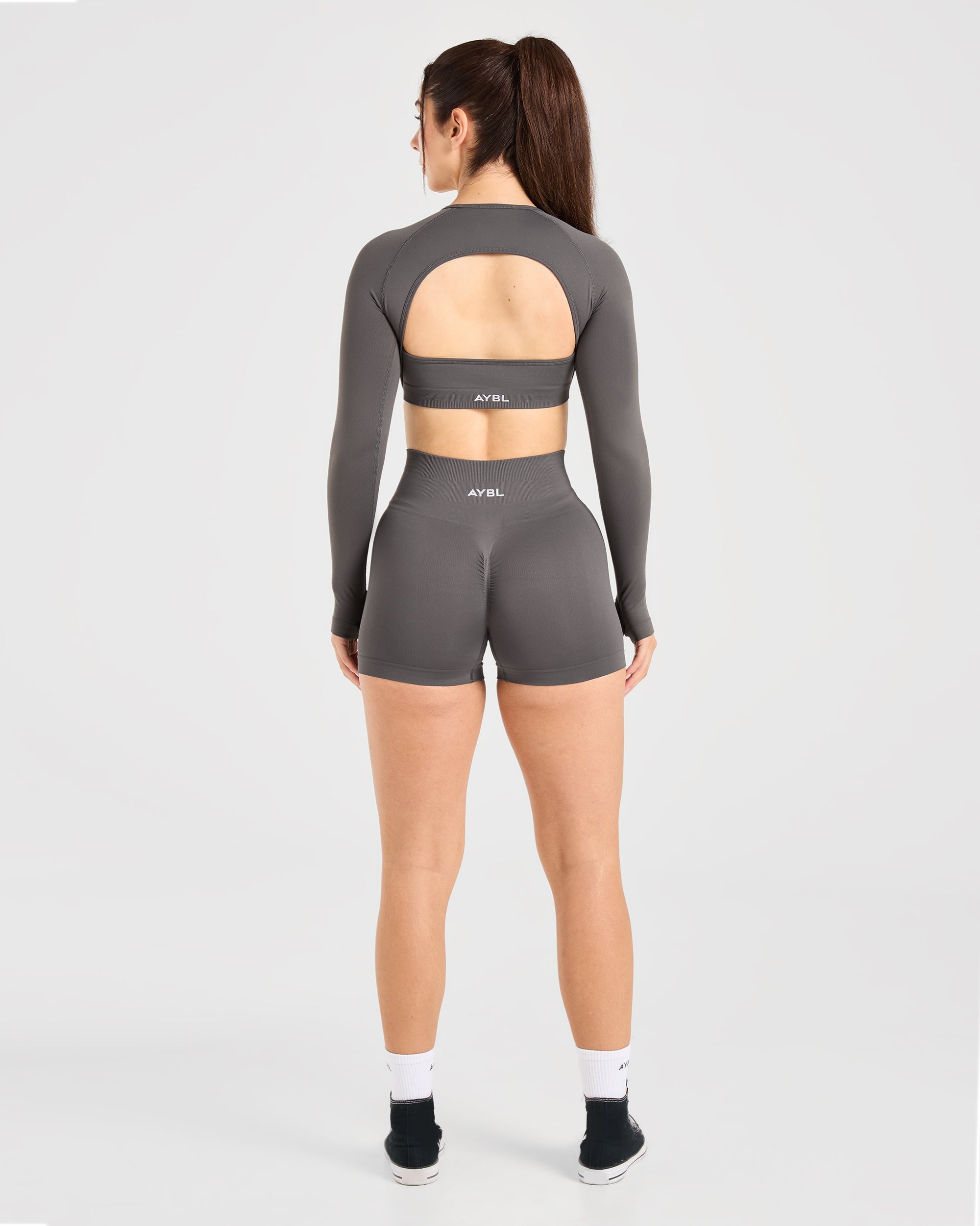 Power Seamless Long Sleeve Crop Top - Charcoal