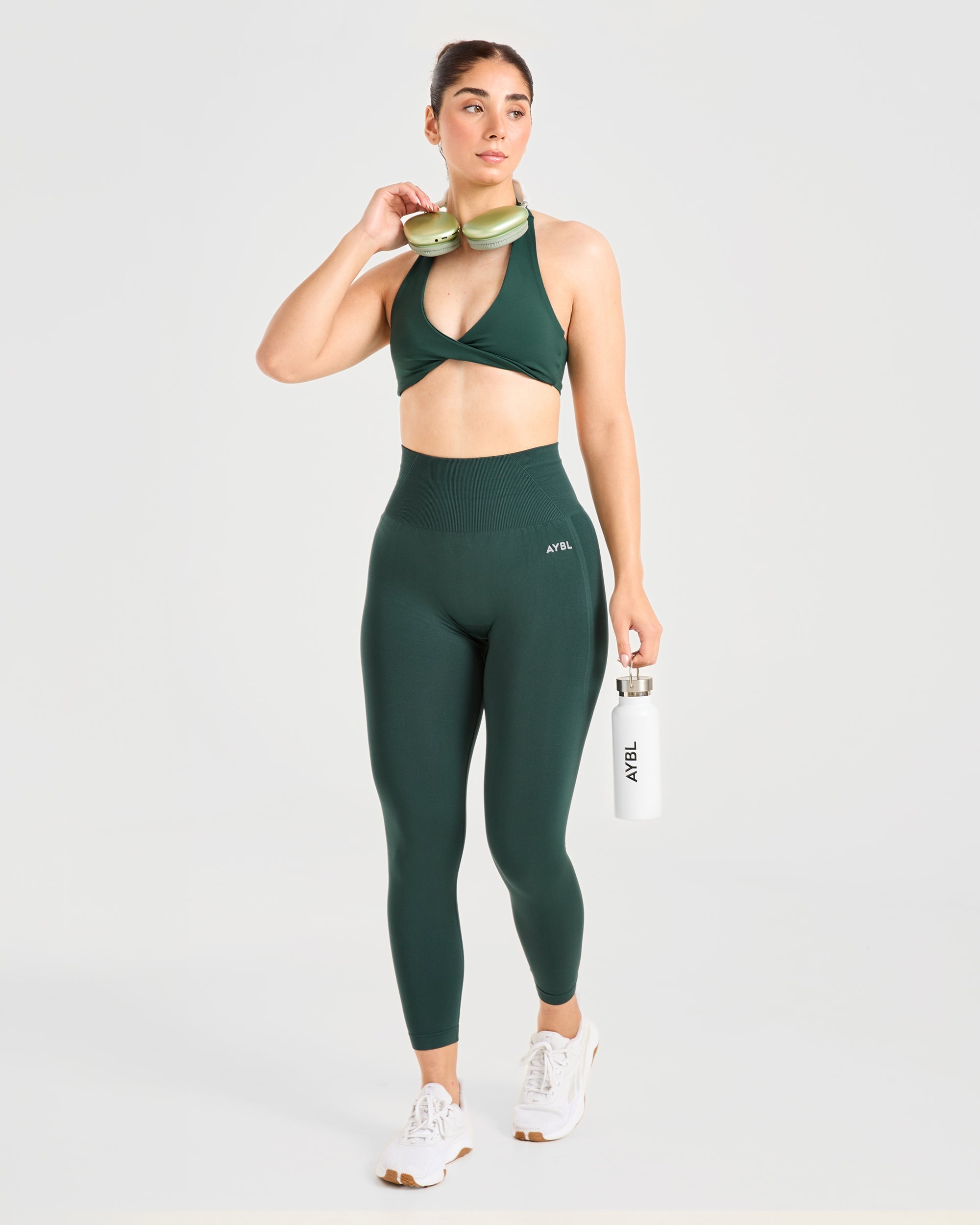 Essential Halterneck Sports Bra - Deep Green