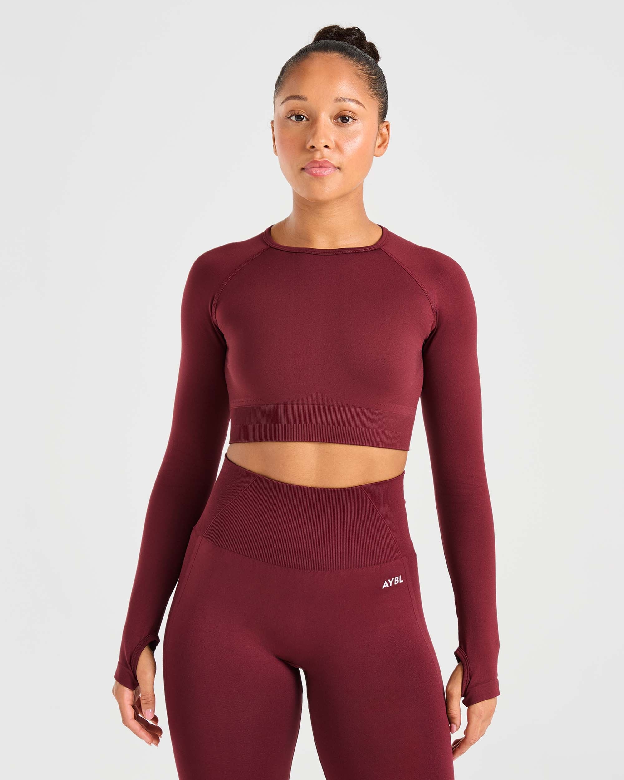 Empower Seamless Long Sleeve Crop Top - Red Wine