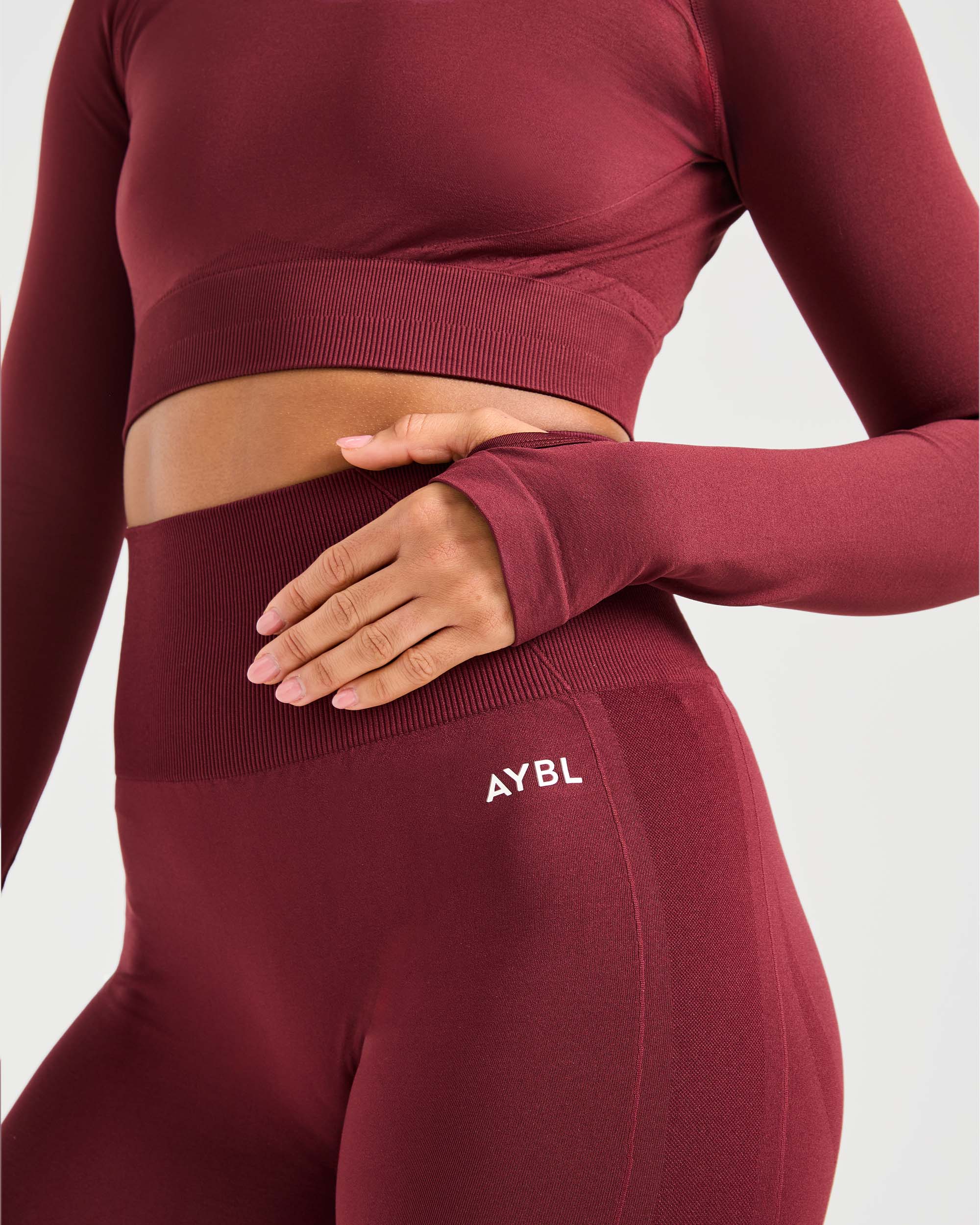 Empower Seamless Long Sleeve Crop Top - Red Wine