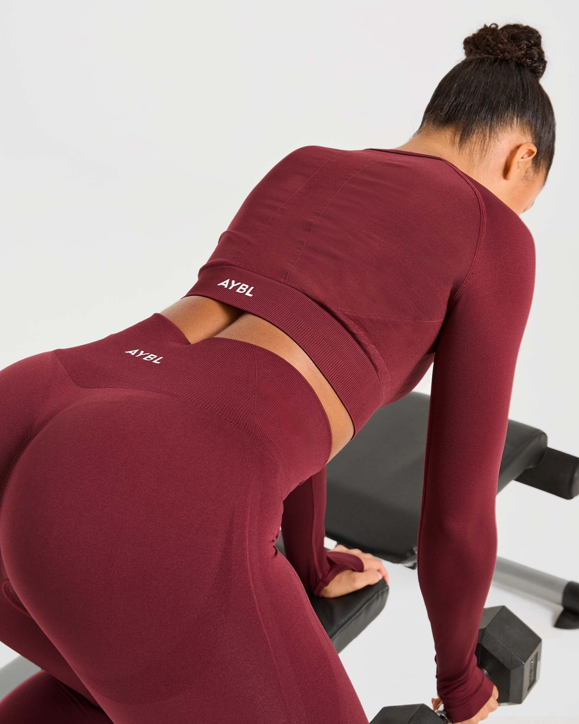 Empower Seamless Long Sleeve Crop Top - Red Wine