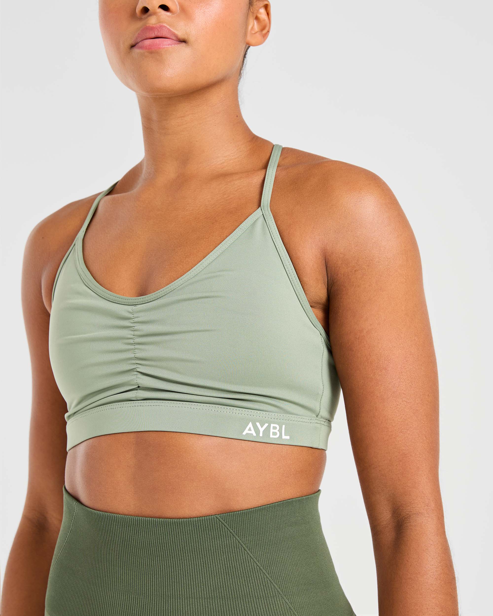 Essential Ruched Sports Bra - Olive Green