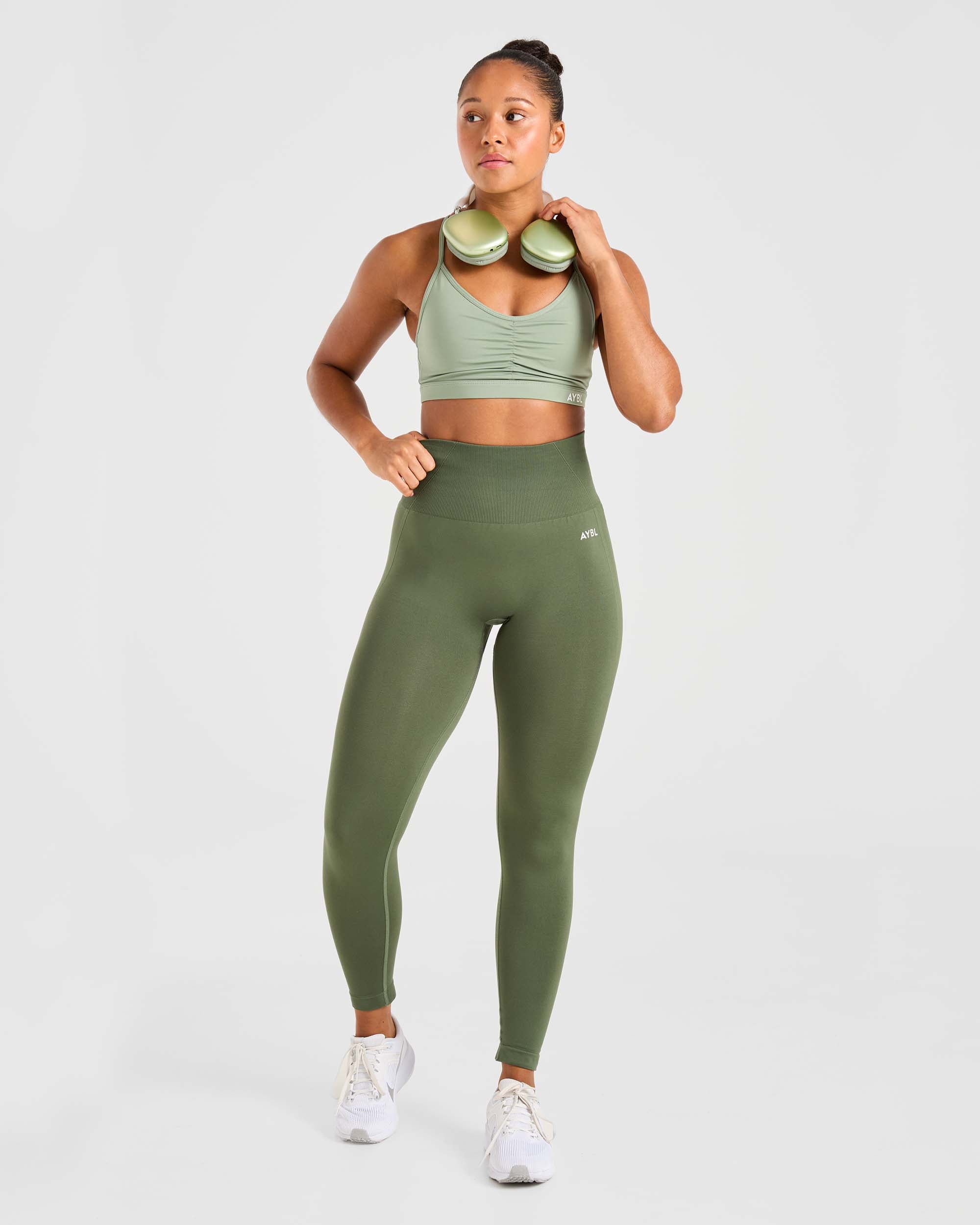 Essential Ruched Sports Bra - Olive Green