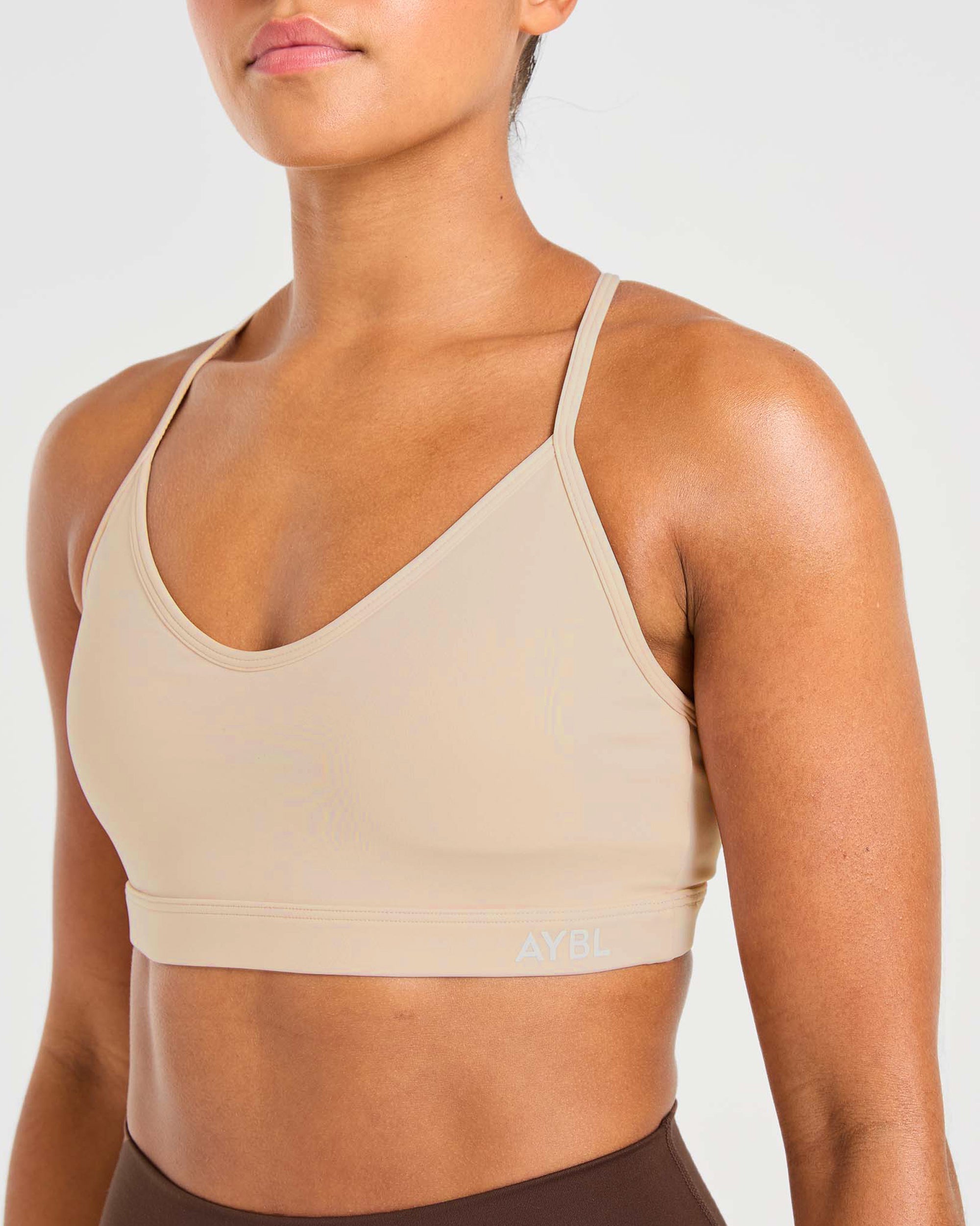 Essential V Neck Sports Bra - Mocha