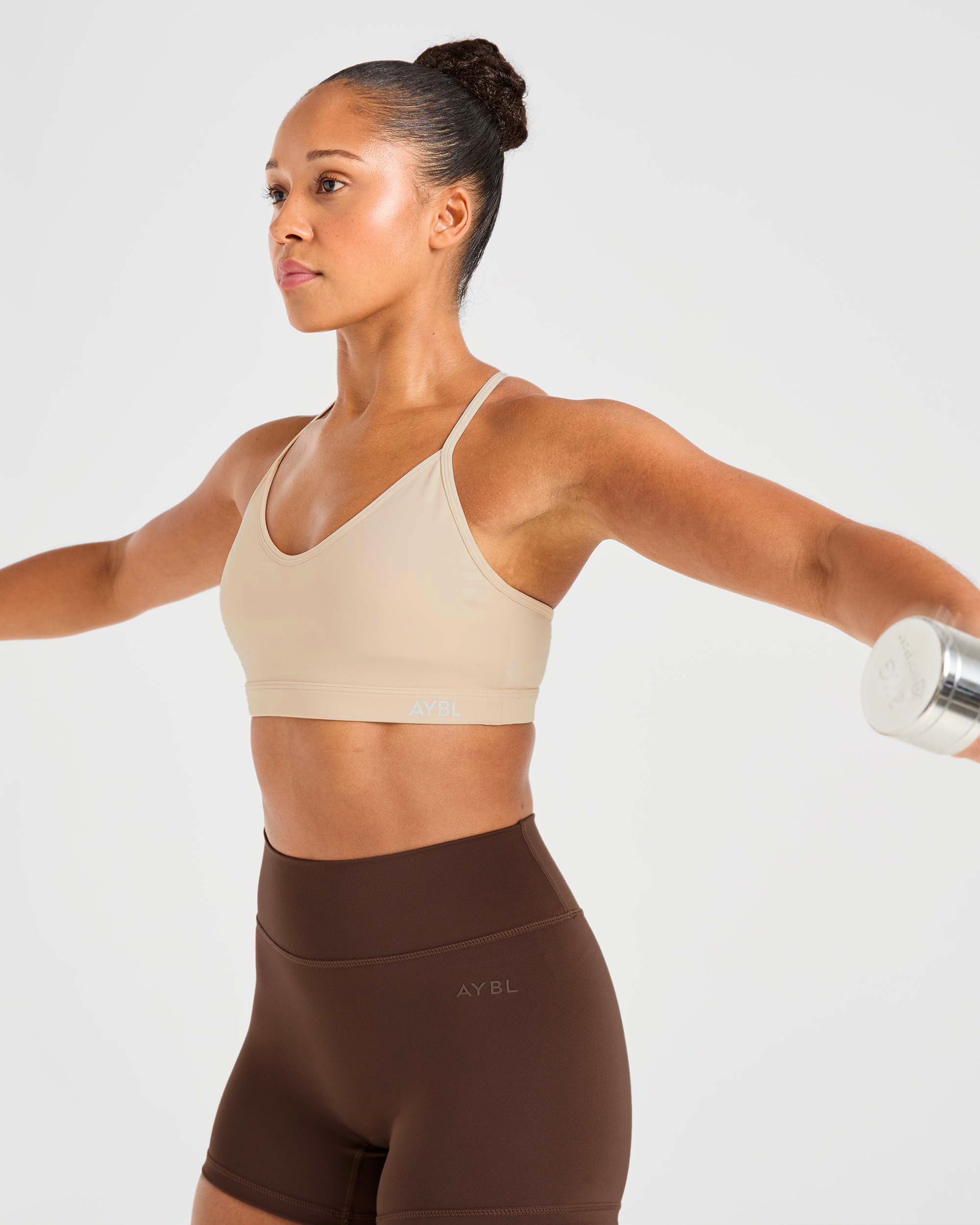 Essential V Neck Sports Bra - Mocha