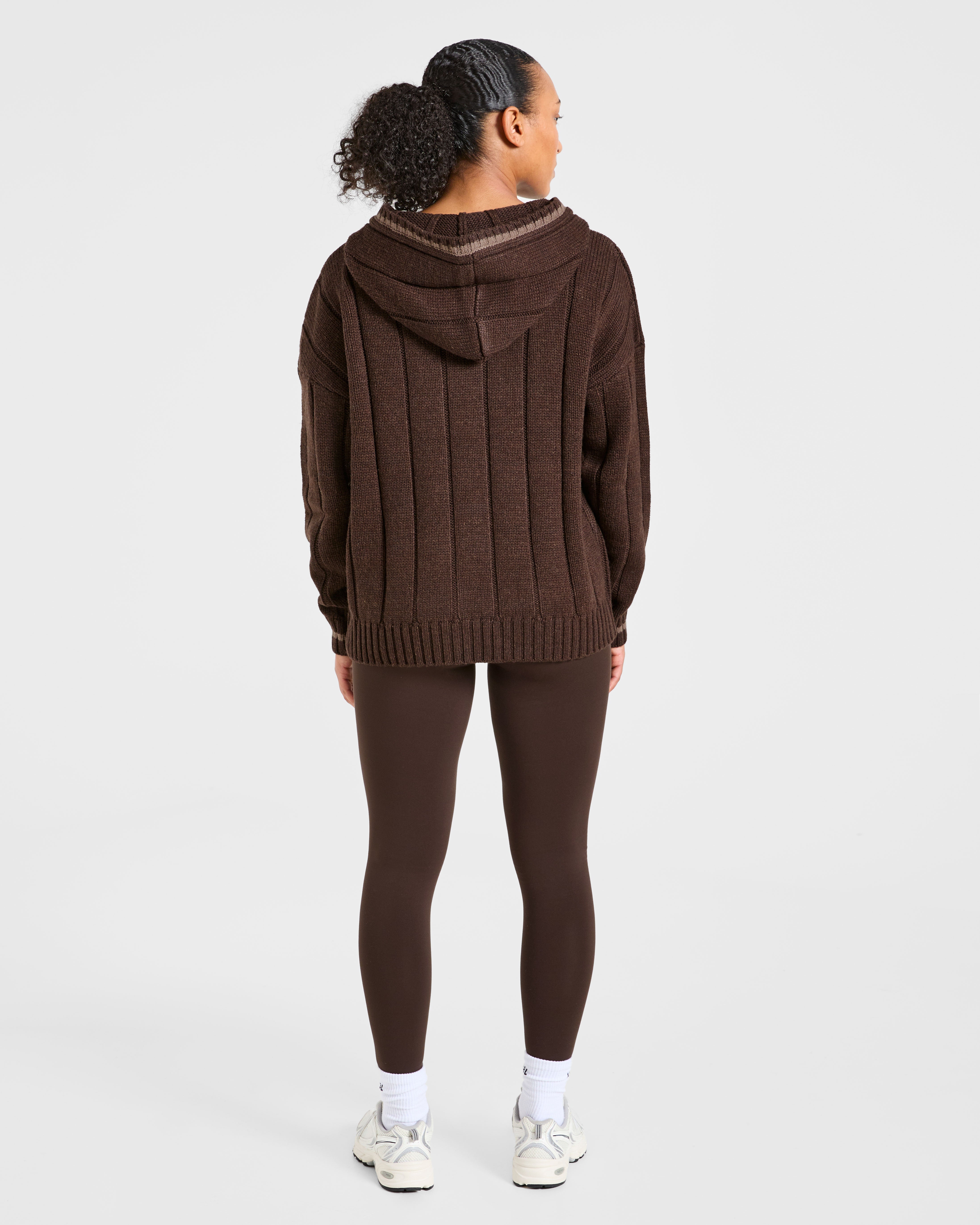 Athletics Oversized Knitted Hoodie - Brown