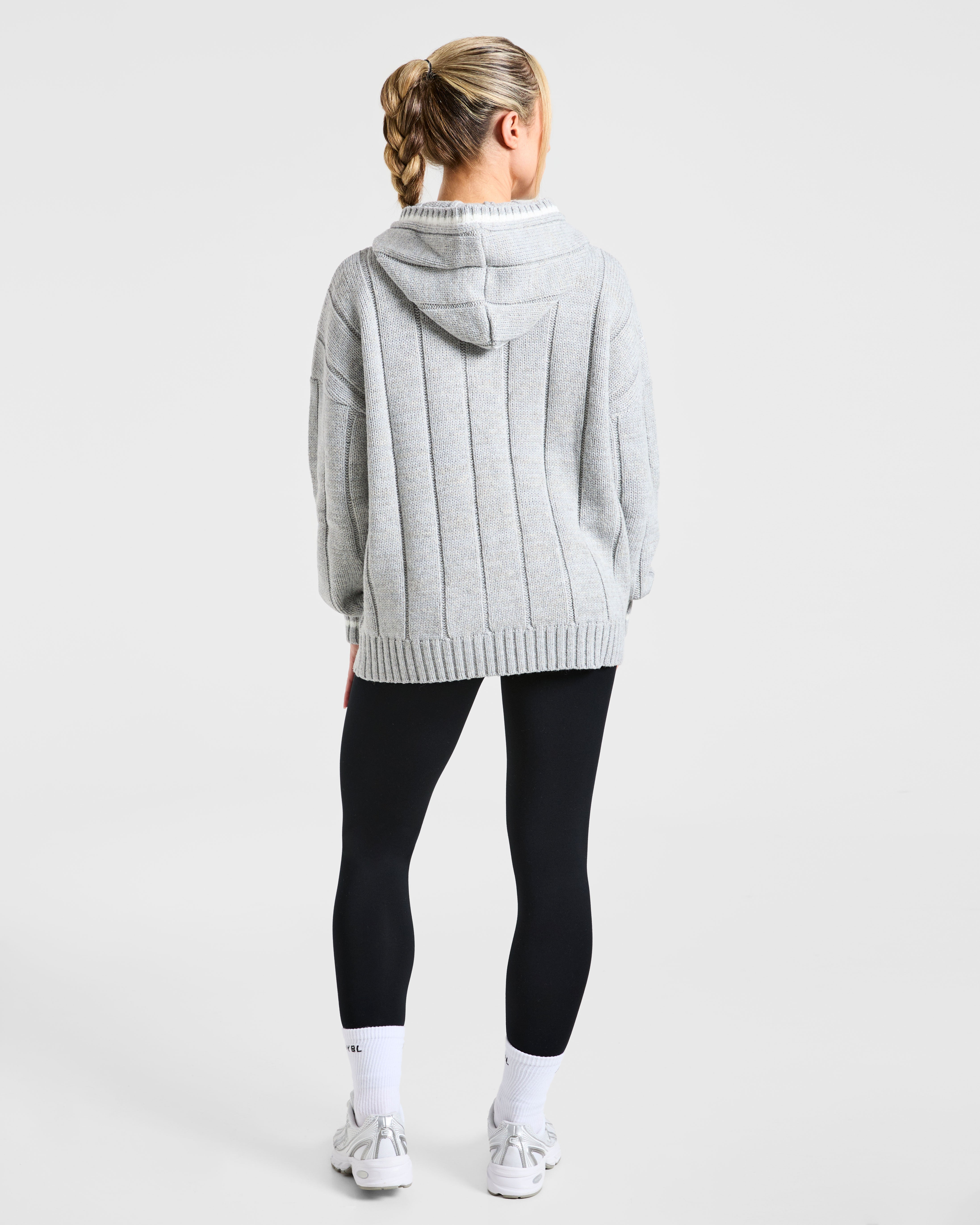Athletics Oversized Knitted Hoodie - Grey Marl