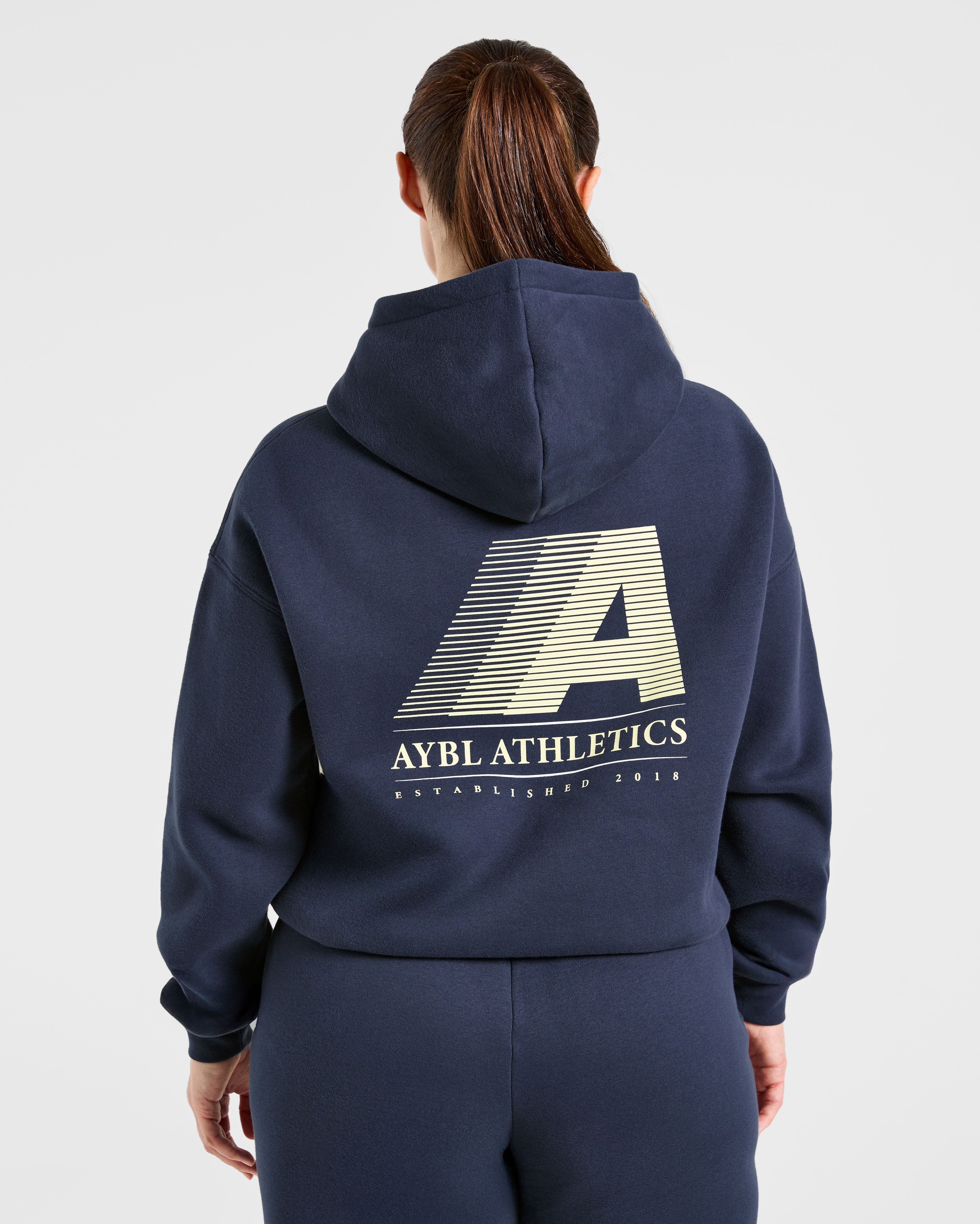 Retro Athletics Oversized Hoodie - Navy/Yellow