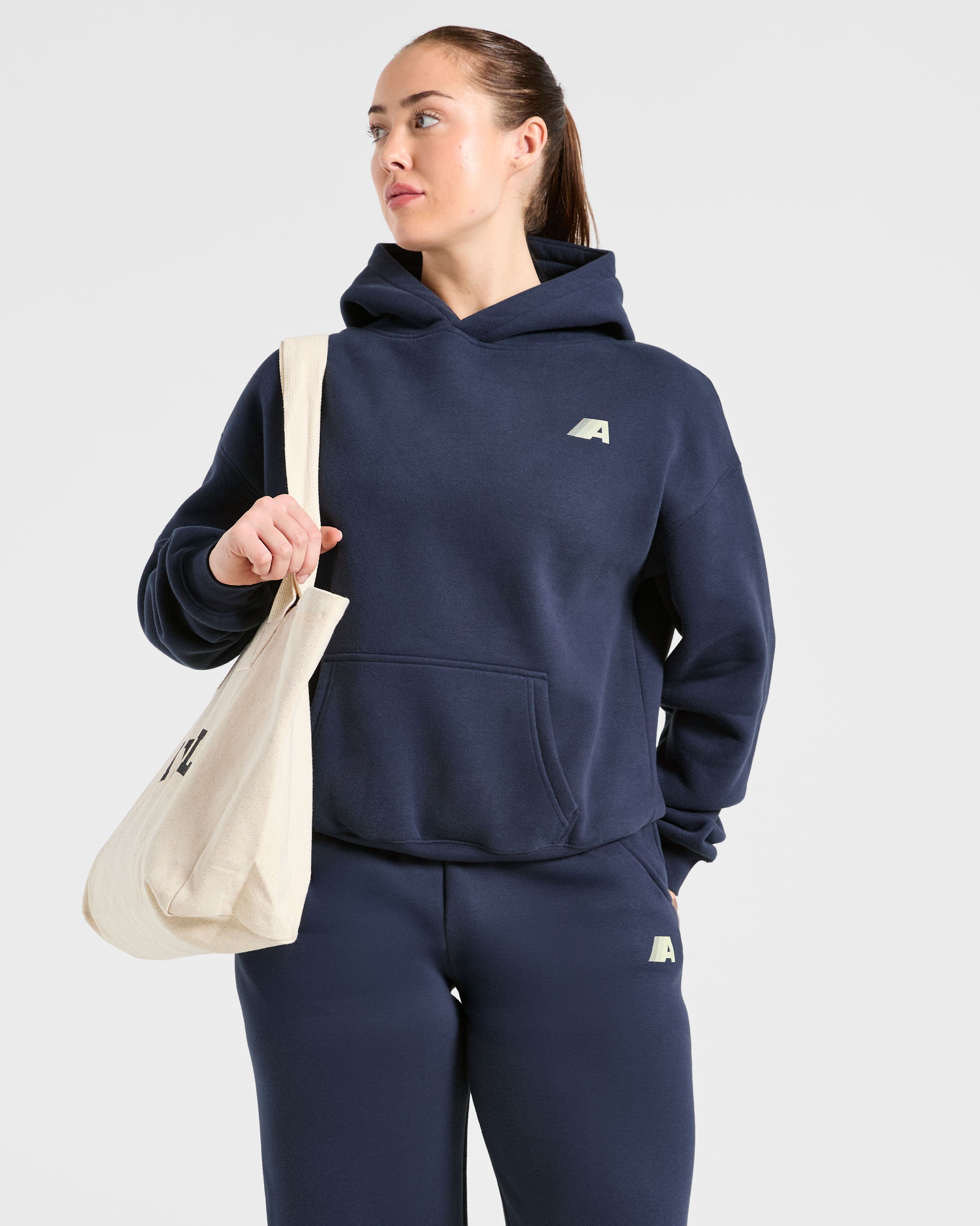 Retro Athletics Oversized Hoodie - Navy/Yellow