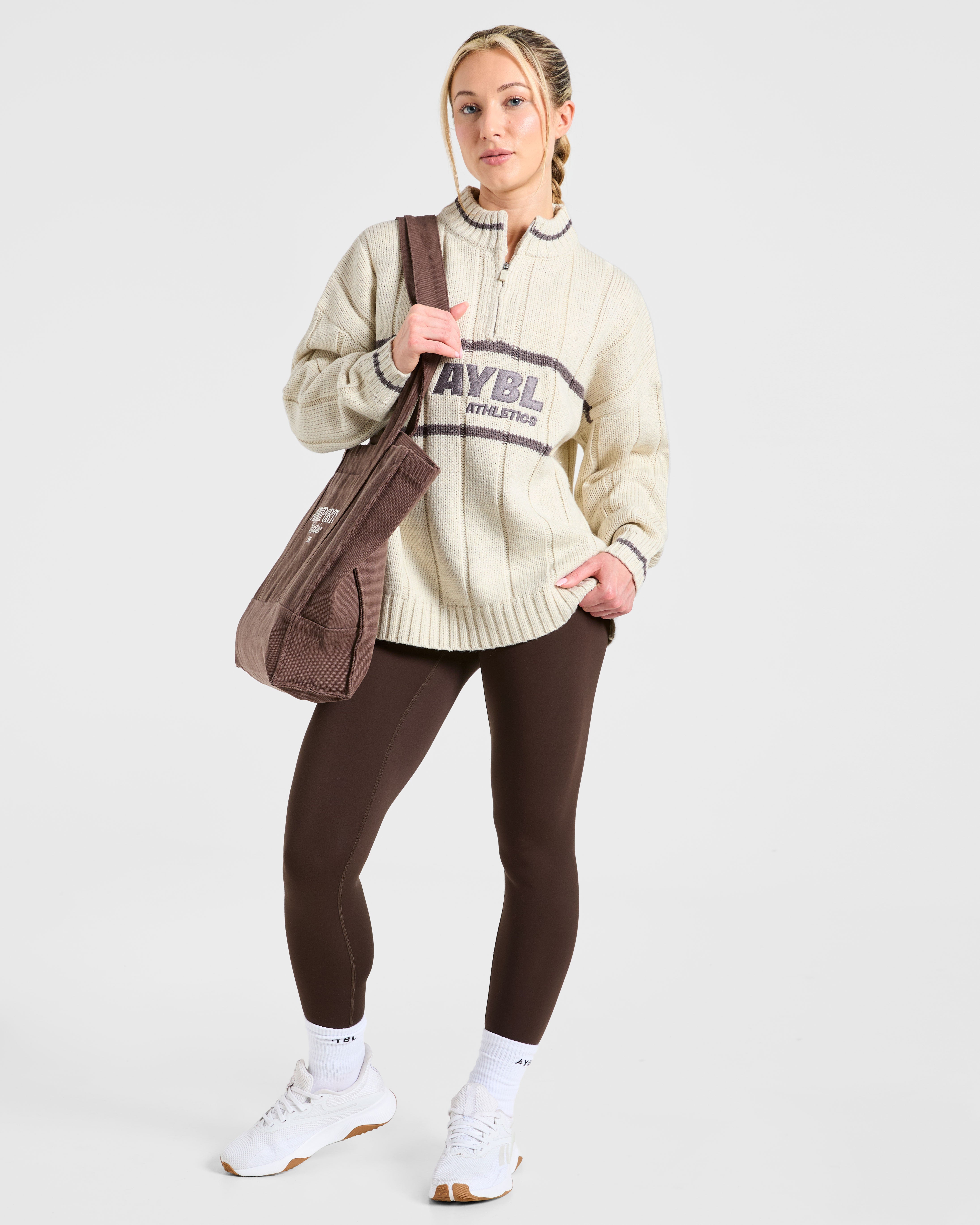 Athletics Oversized Knitted 1/4 Zip - Oatmeal